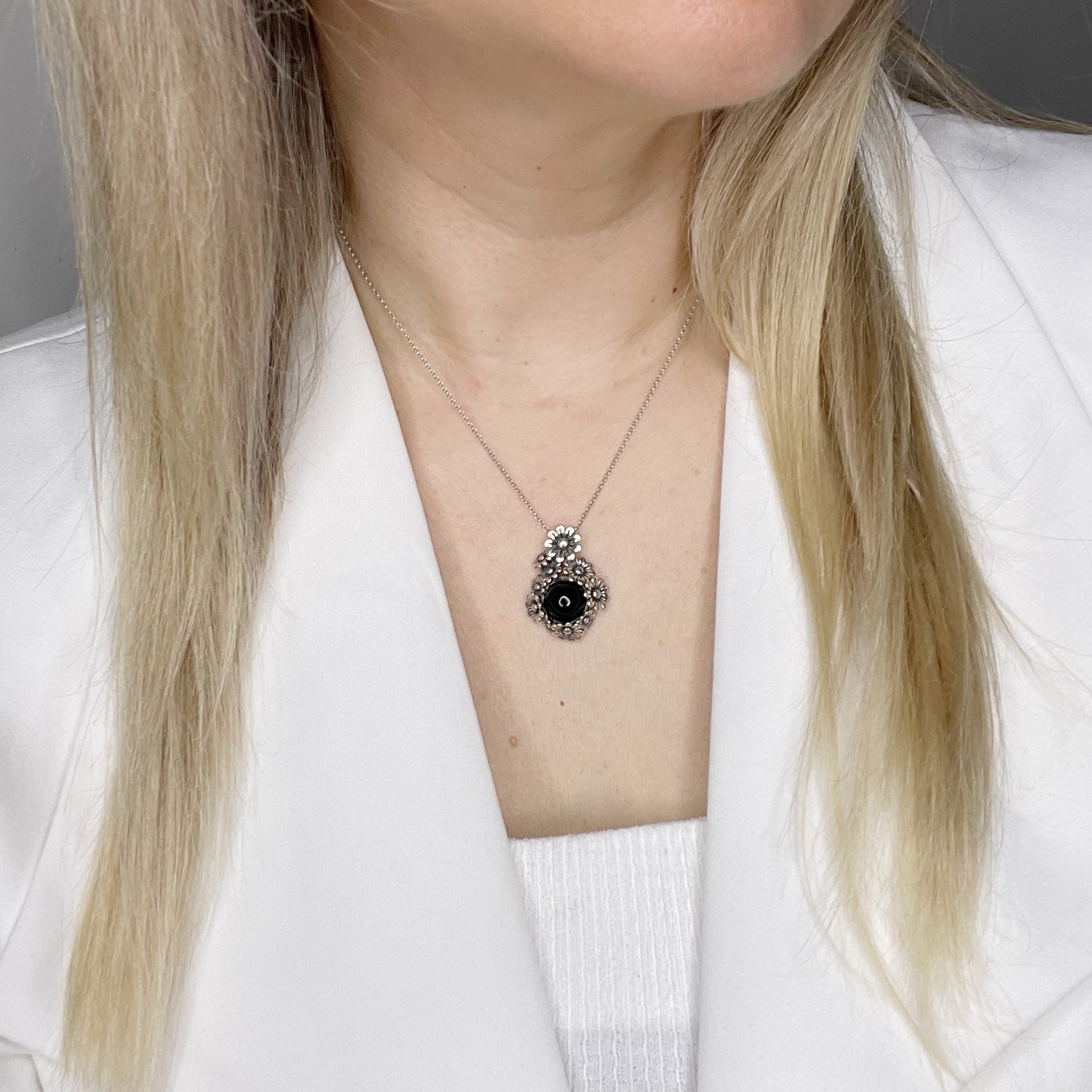 Collana Fiore Onice - Argento 925