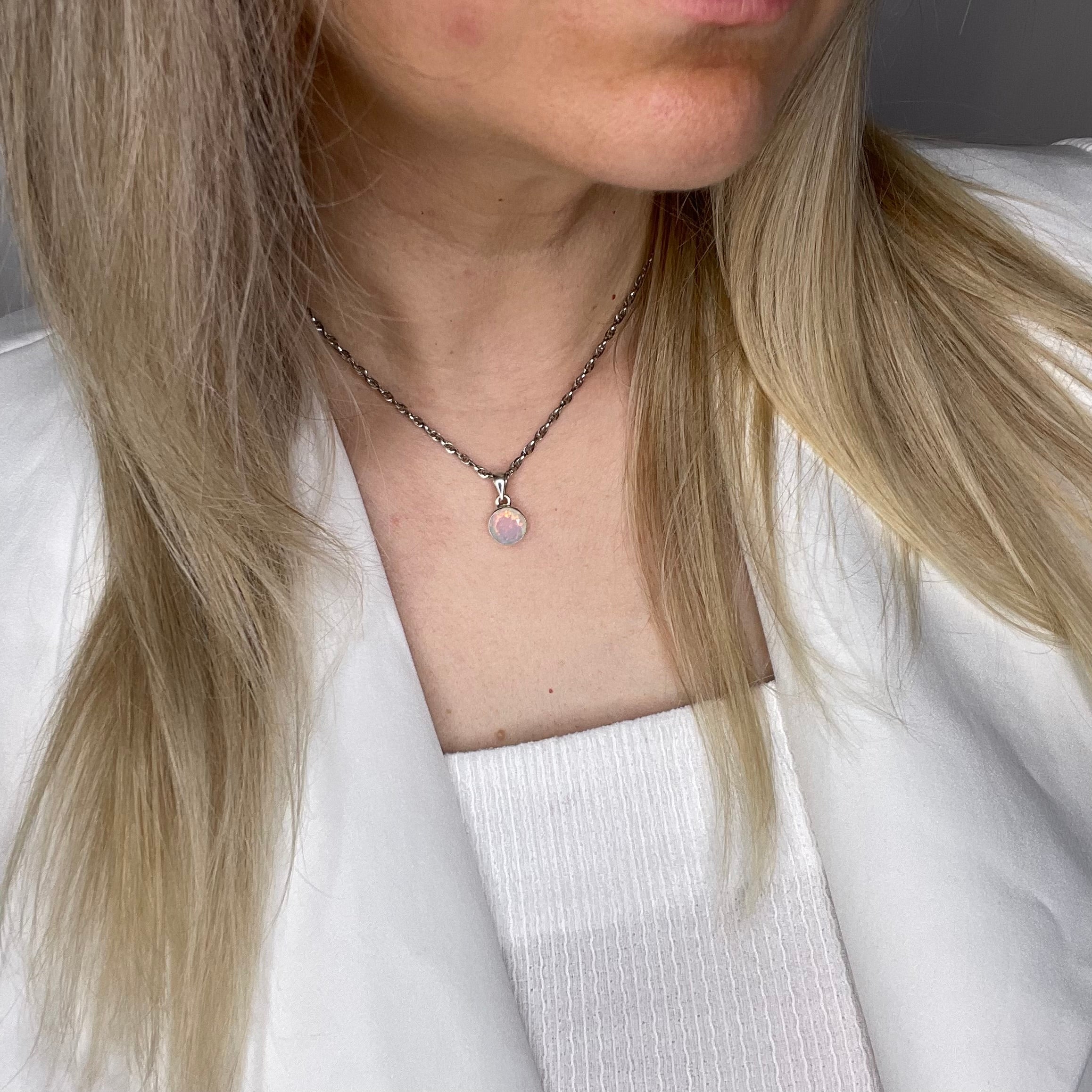 Ciondolo Opale Etiope Sfaccettato Tondo - Argento 925