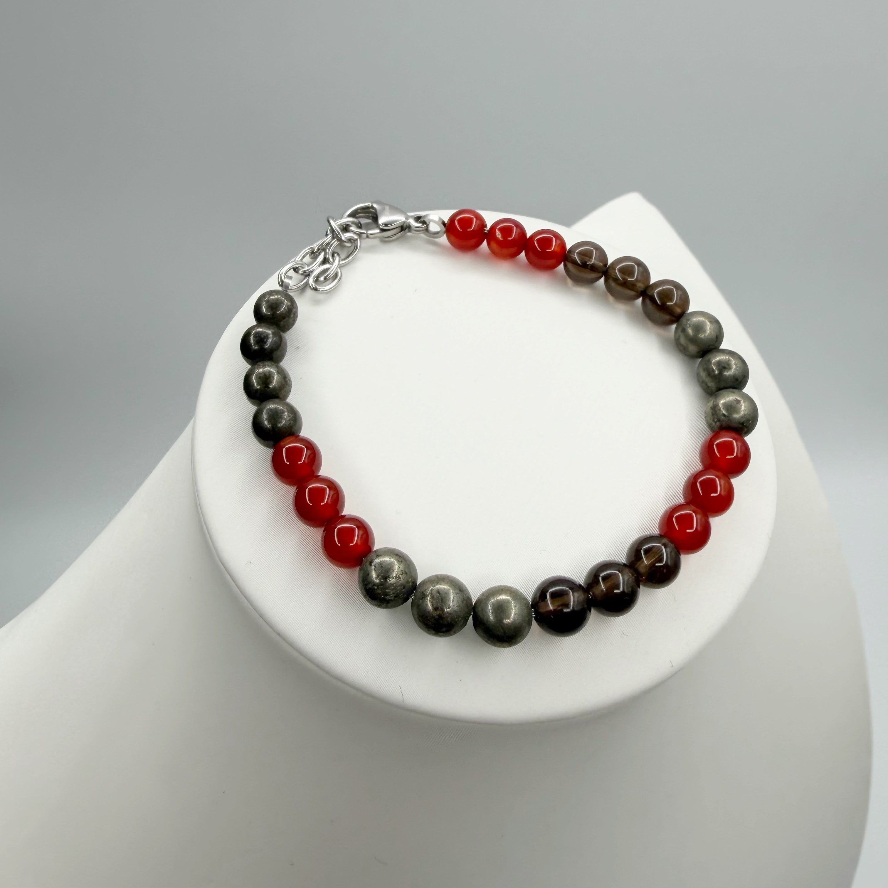 Bracciale Nuove Opportunità - Pirite, Corniola, Quarzo Fumè