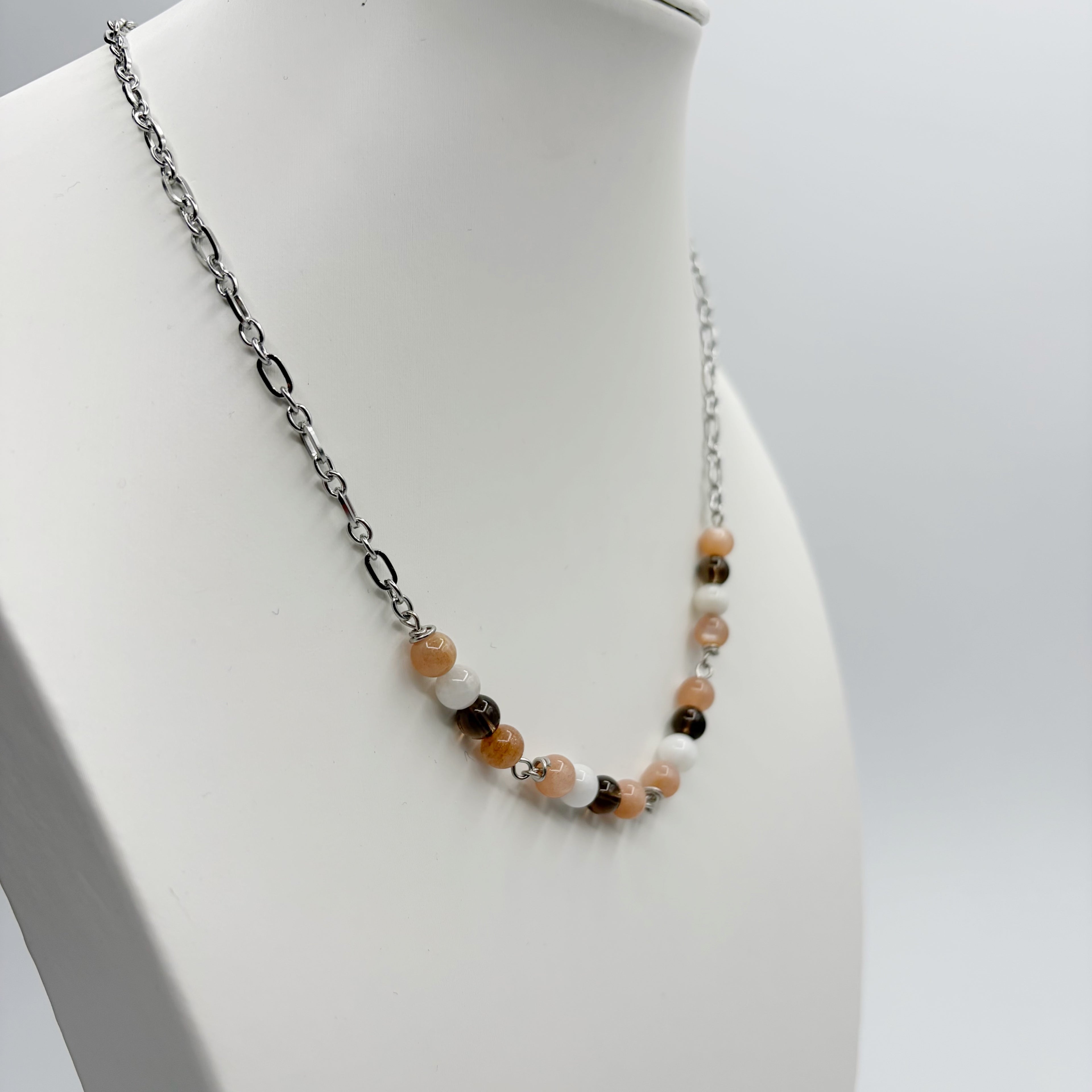 Girocollo Happiness - Pietra di Luna, Quarzo Fumè, Labradorite