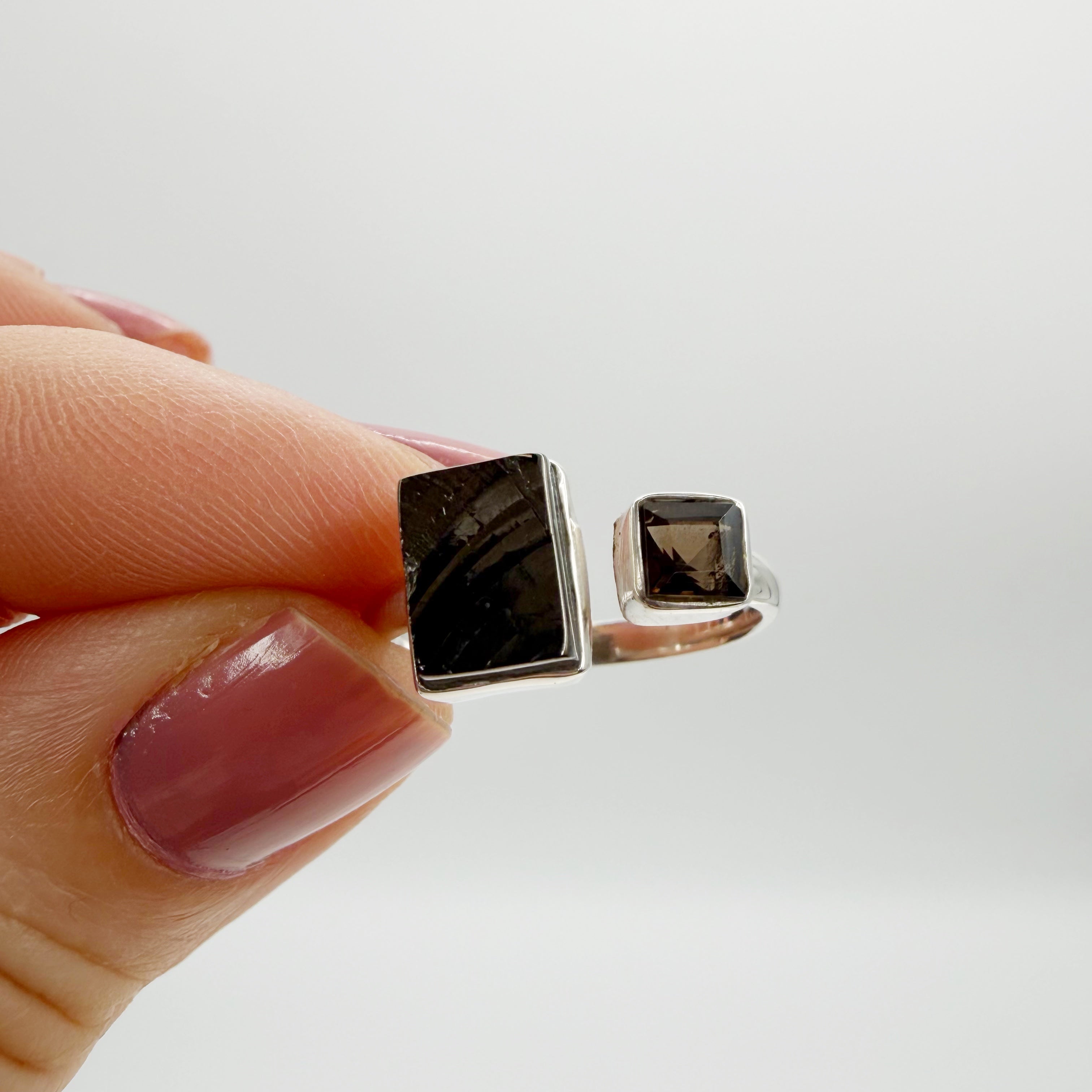 Anello Shungite e Quarzo Fumè - Argento 925