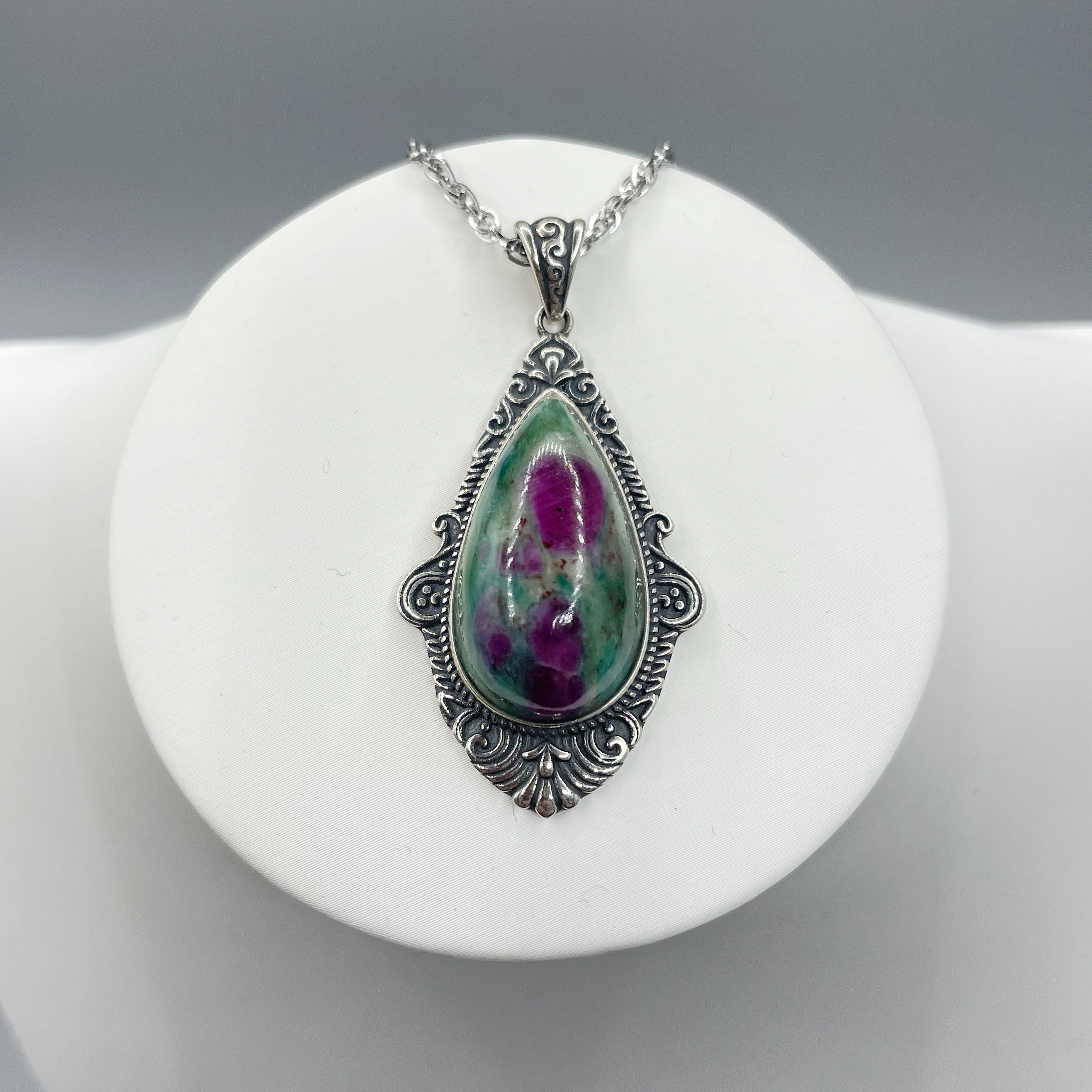 Ciondolo Rubino Fuchsite a Goccia - Argento 925
