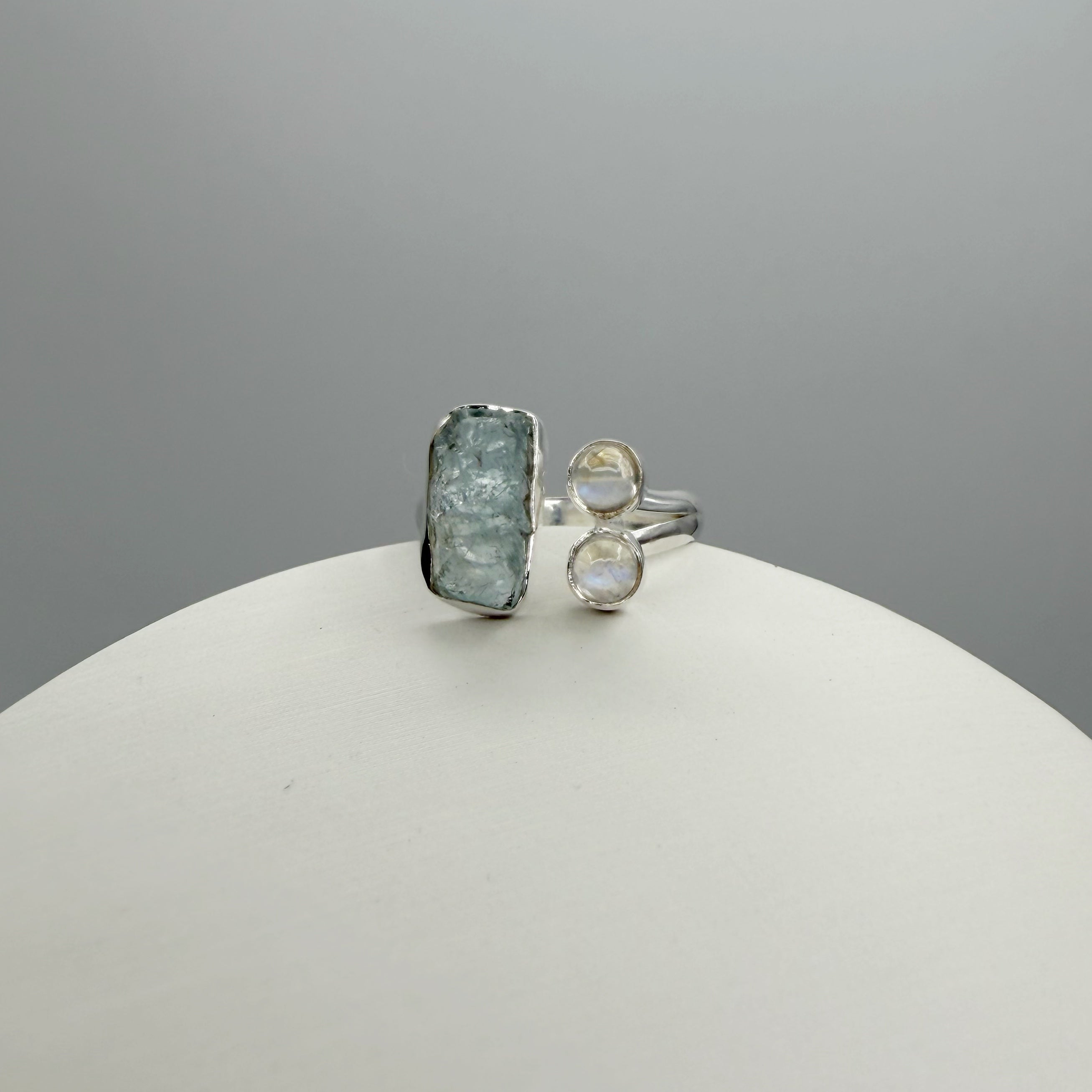 Anello Acquamarina e Labradorite Bianca - Argento 925
