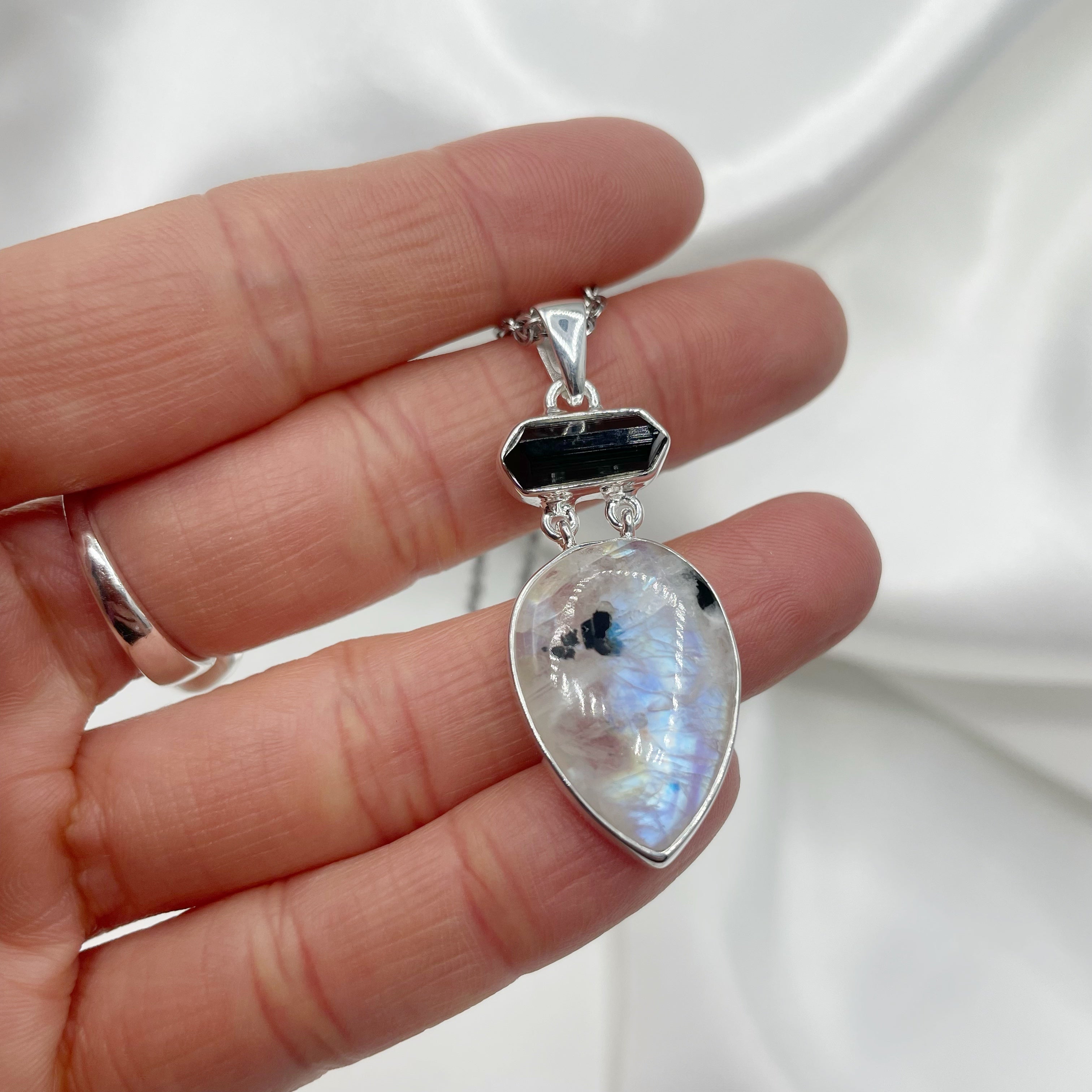 Ciondolo Labradorite e Tormalina Drop - Argento 925