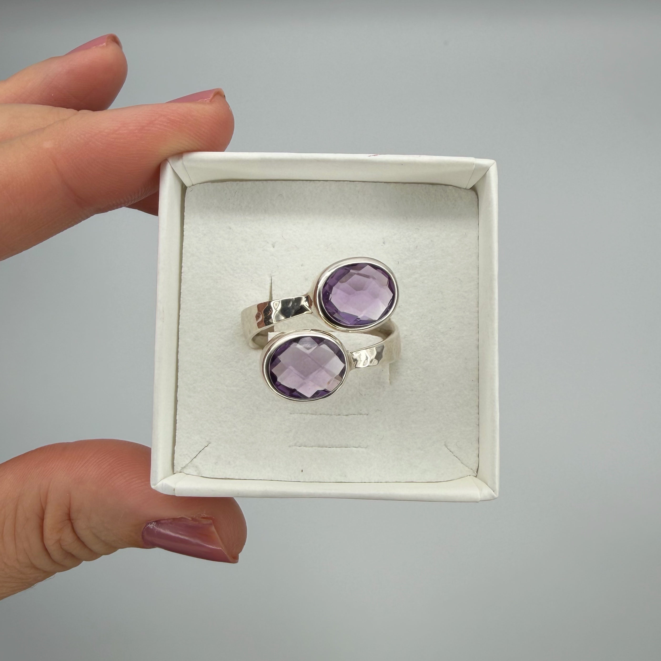 Anello Double Ametista Sfaccettata - Argento 925