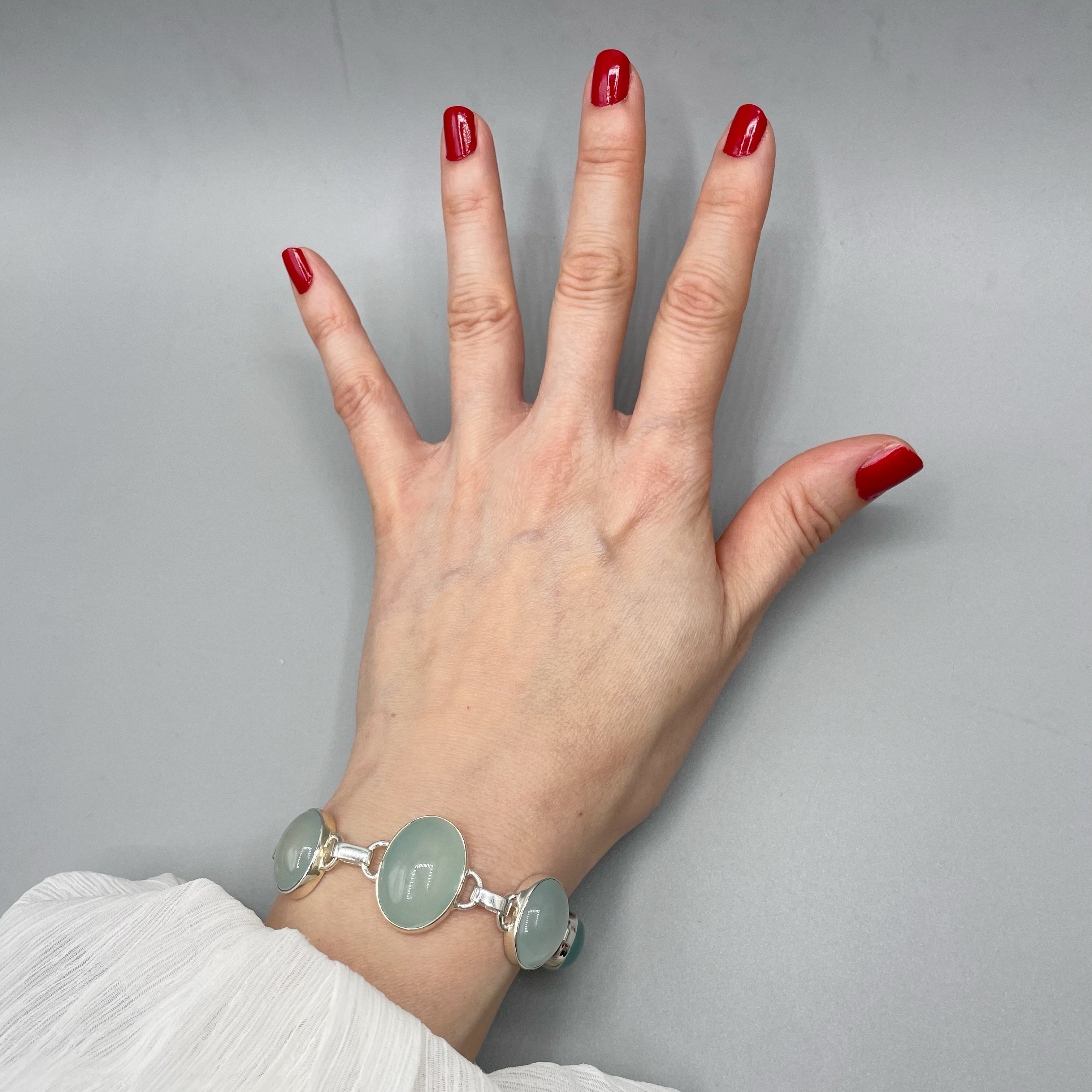 Bracciale Calcedonio Acqua e Argento 925 - Ovale