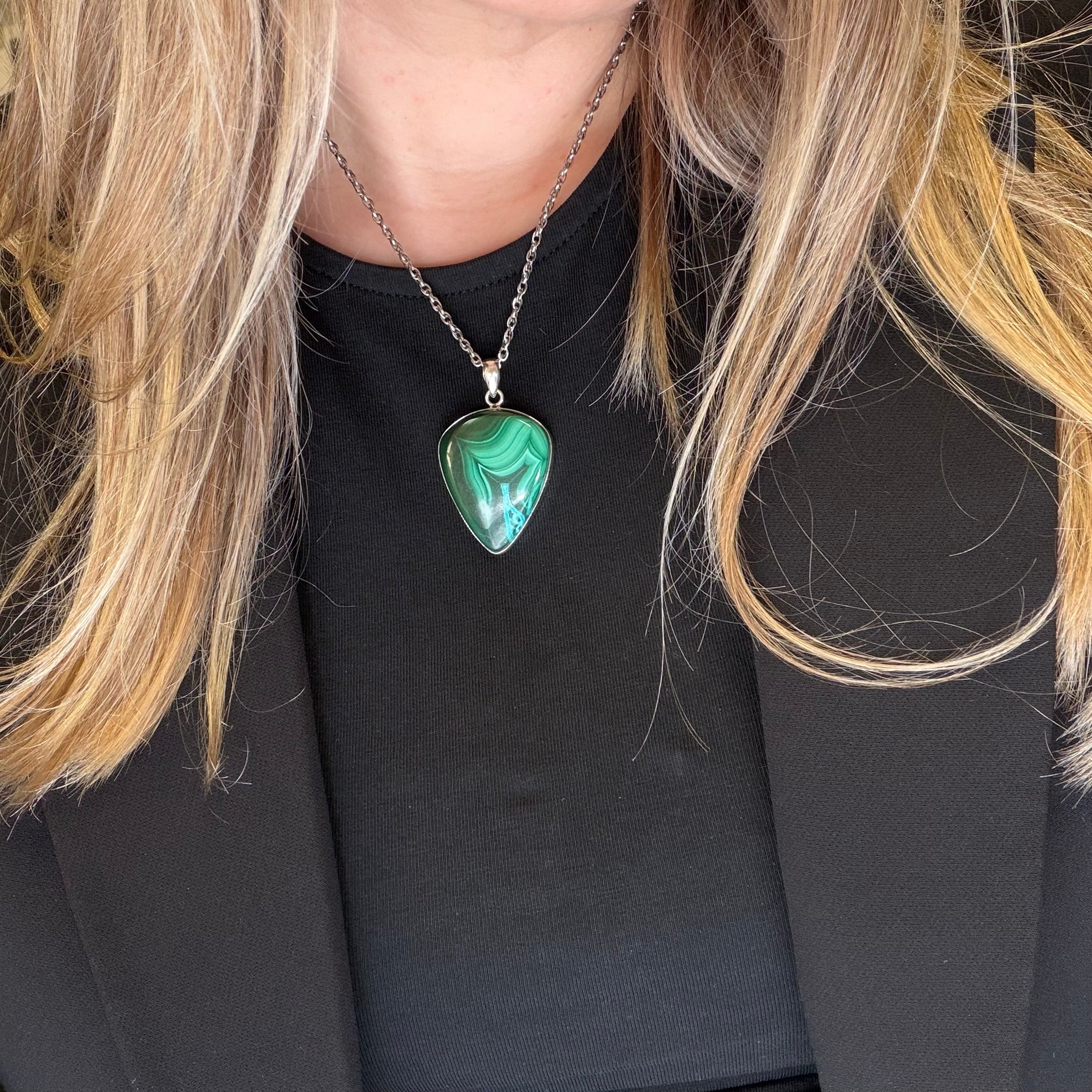 Ciondolo Malachite Triangolare - Argento 925