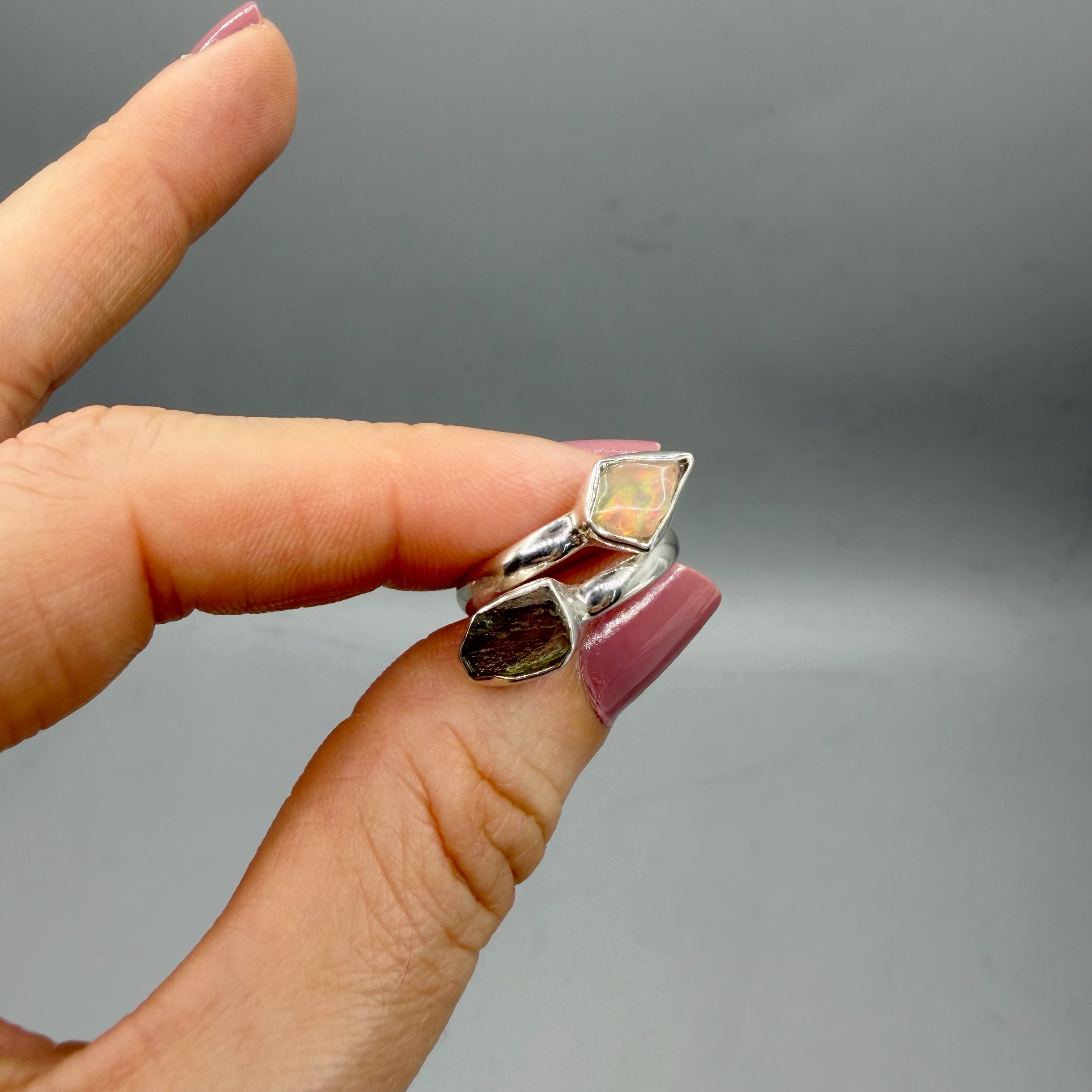 Anello Moldavite e Opale - Argento 925