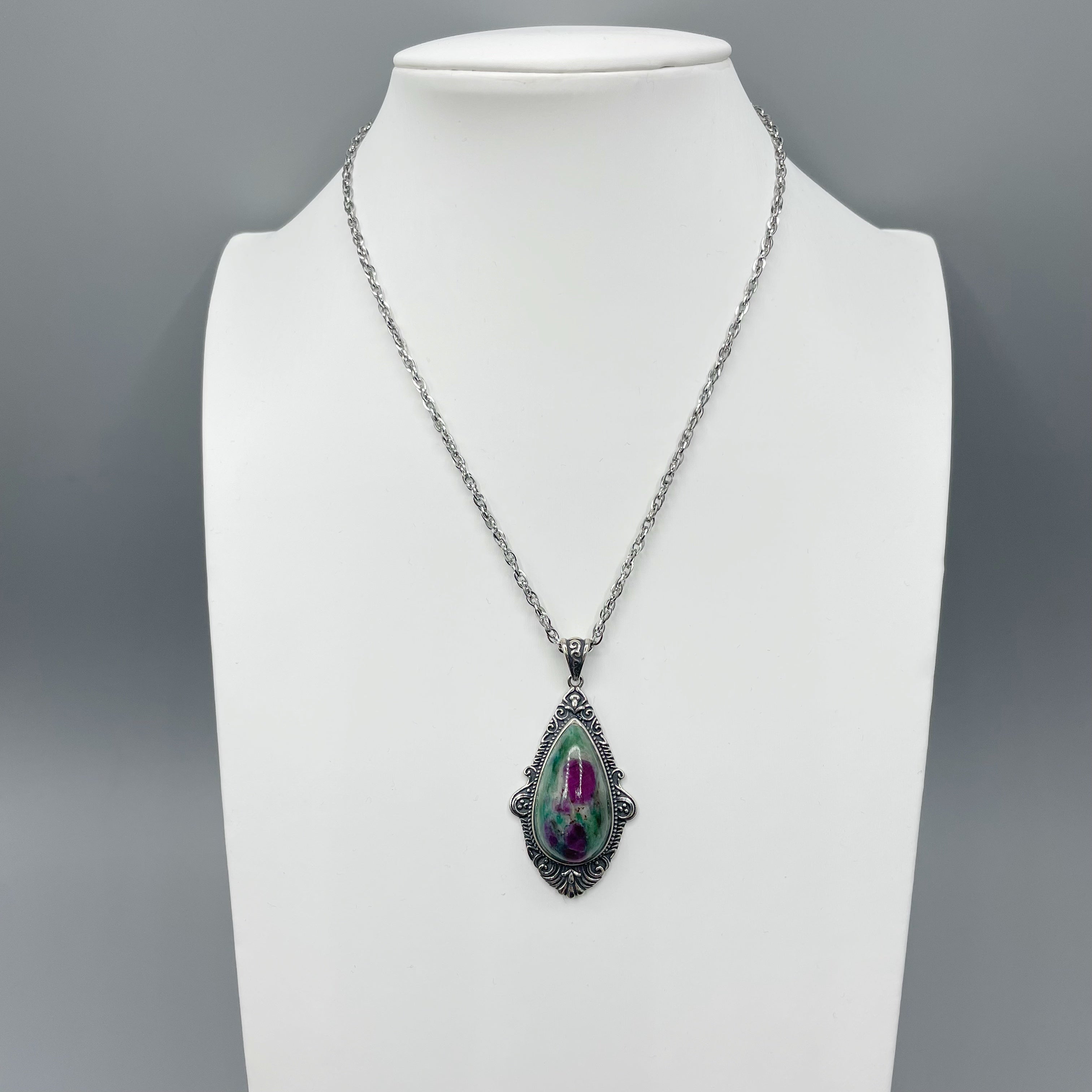 Ciondolo Rubino Fuchsite a Goccia - Argento 925