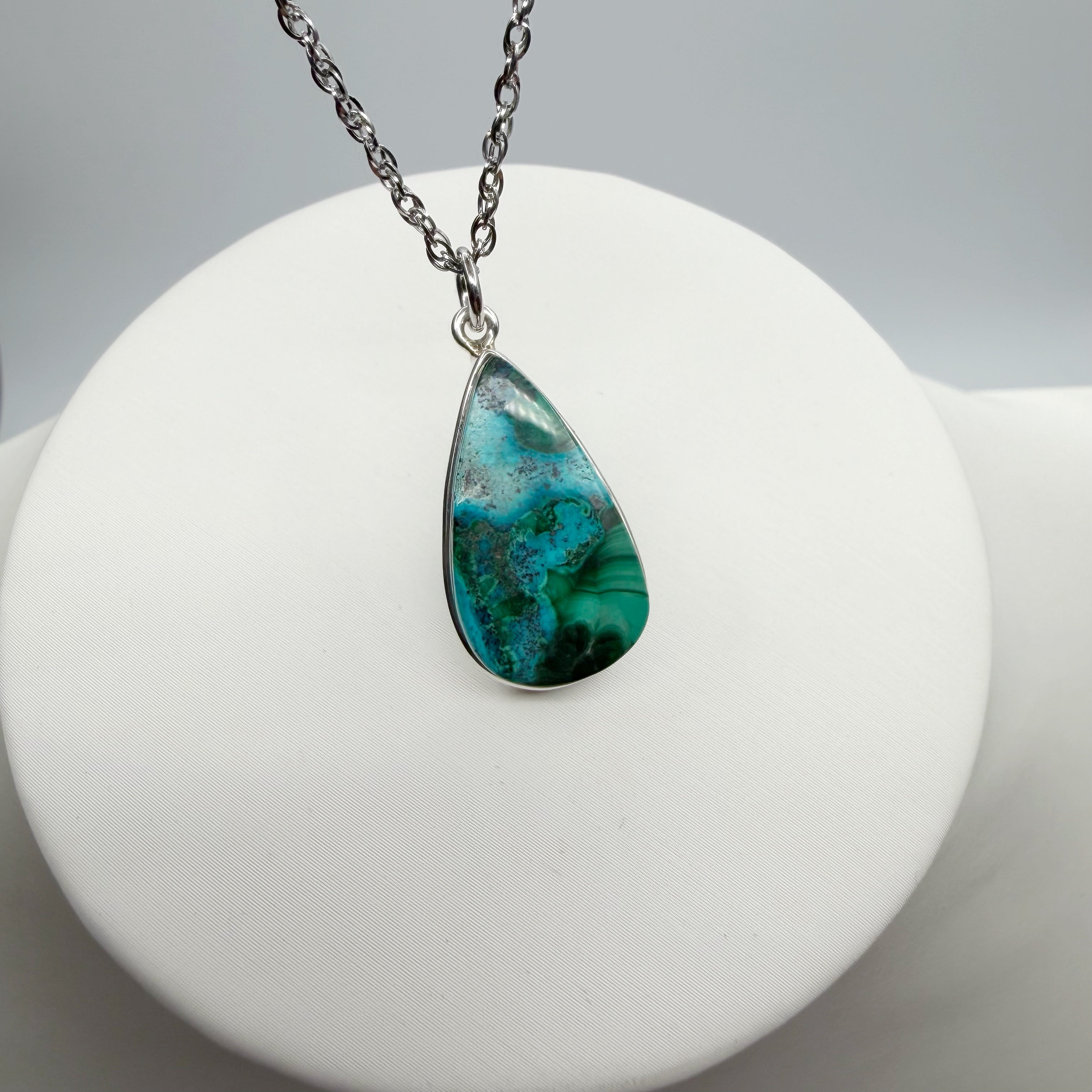 Ciondolo Malachite e Crisocolla Argento 925 - a goccia