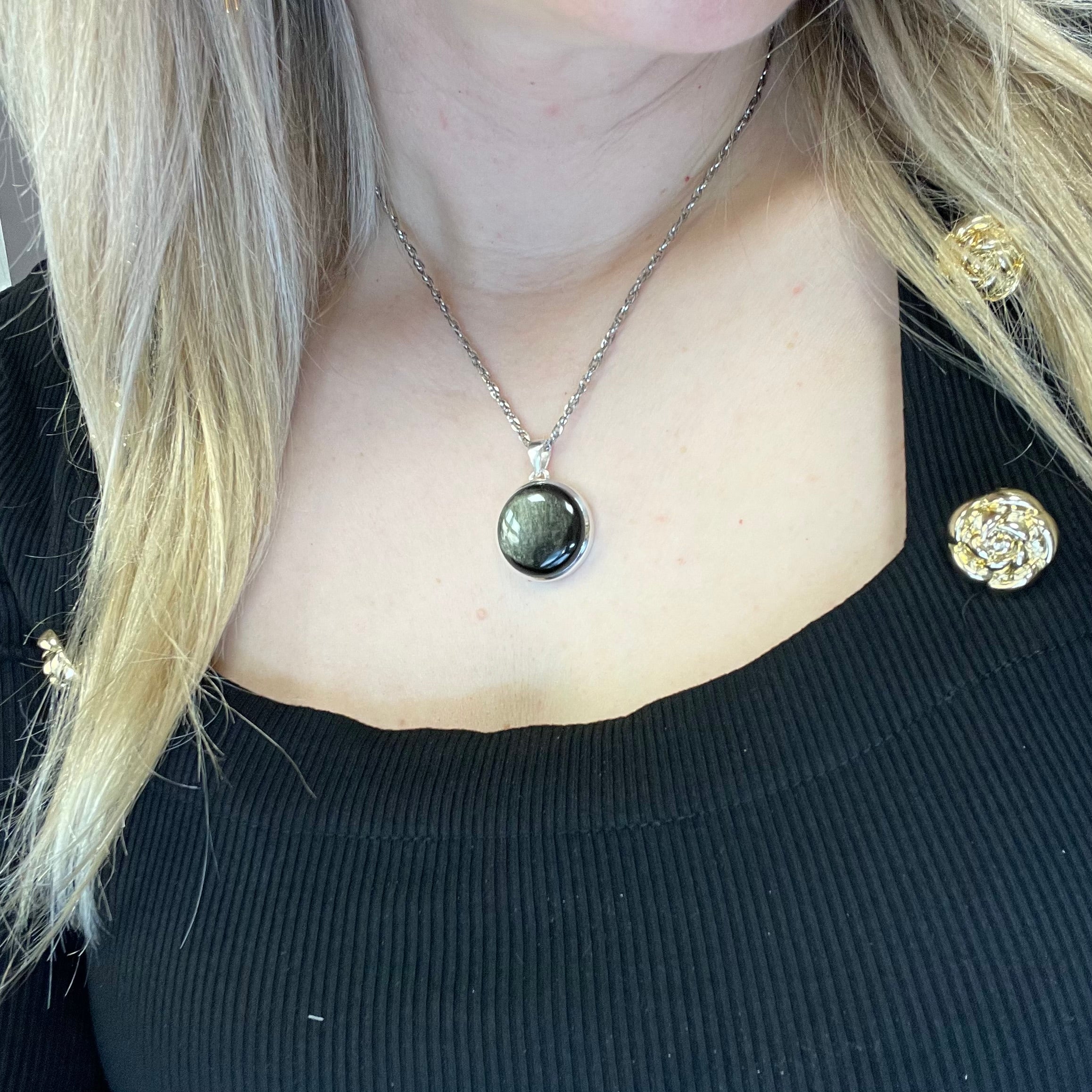 Ciondolo Ossidiana Tondo - Argento 925