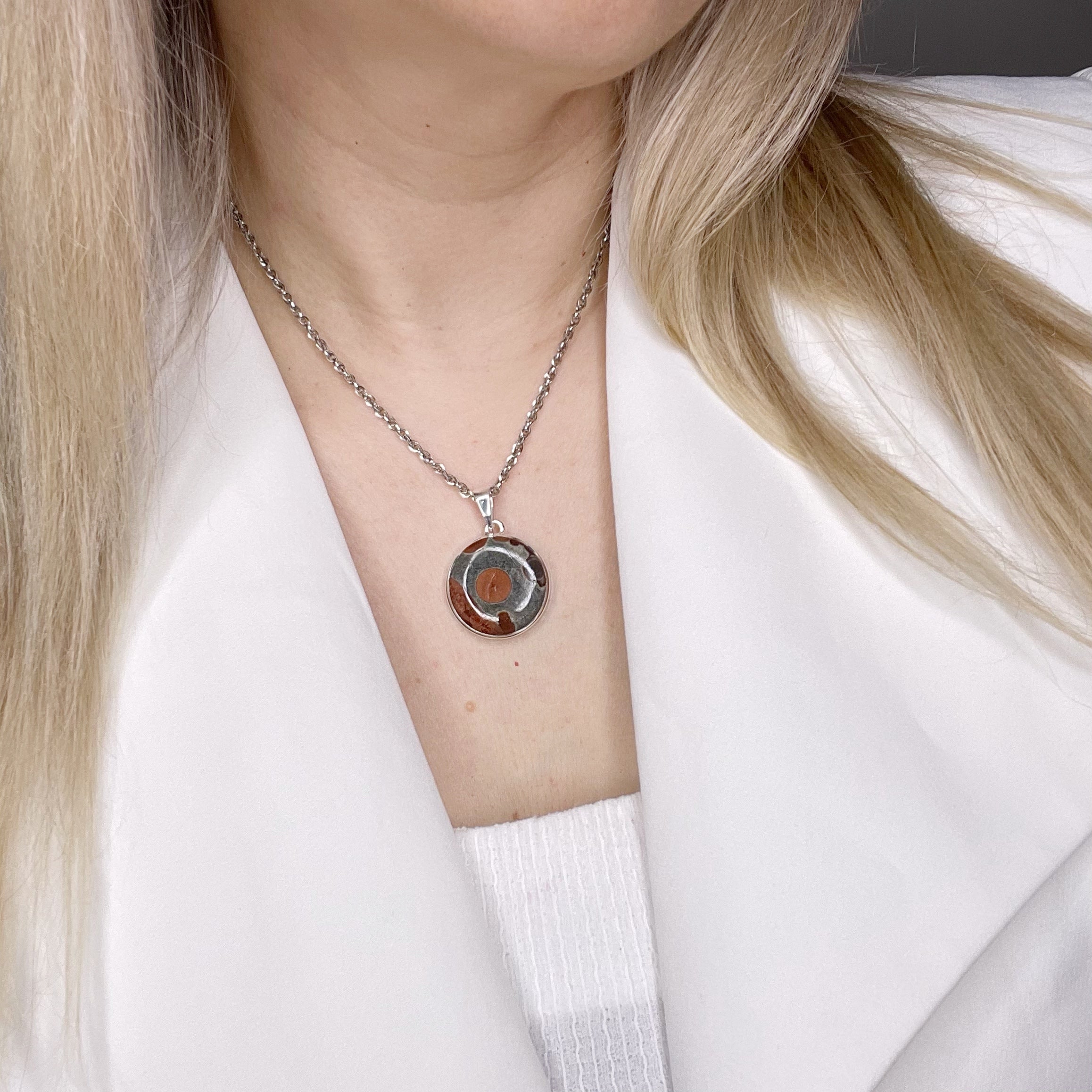 Ciondolo Ossidiana Peanut Tondo - Argento 925