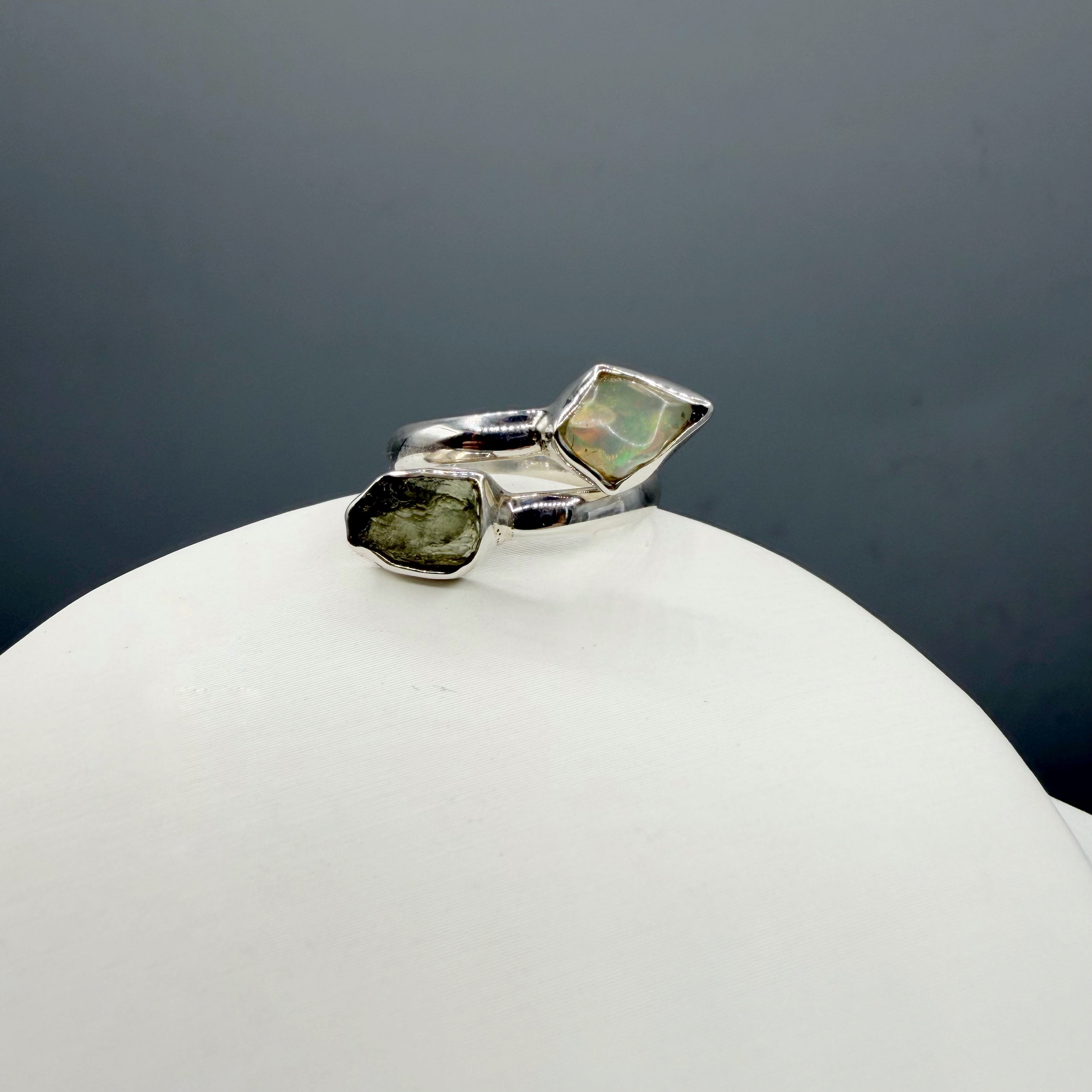 Anello Moldavite e Opale - Argento 925
