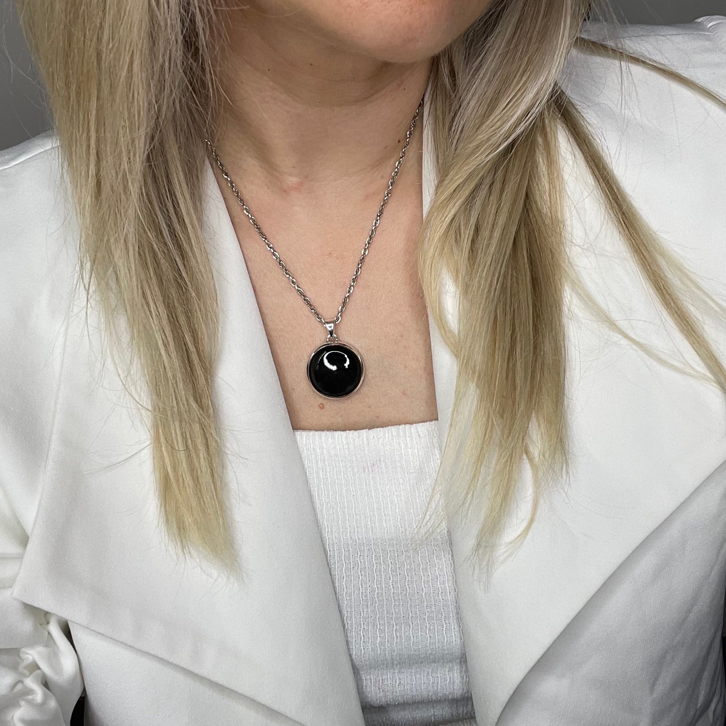 Ciondolo Ossidiana Tondo - Argento 925