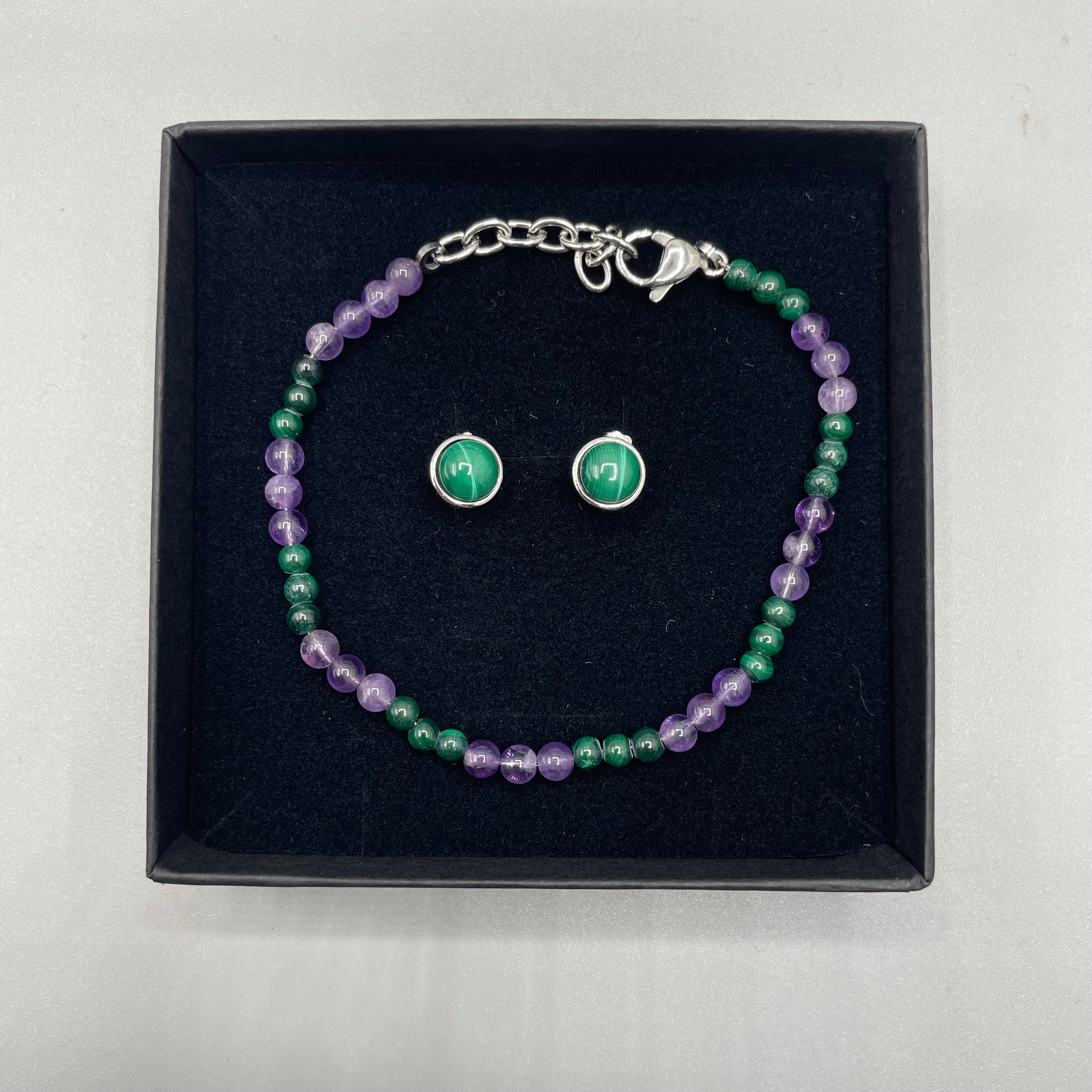 Set Malachite e Ametista - Bracciale e Orecchini