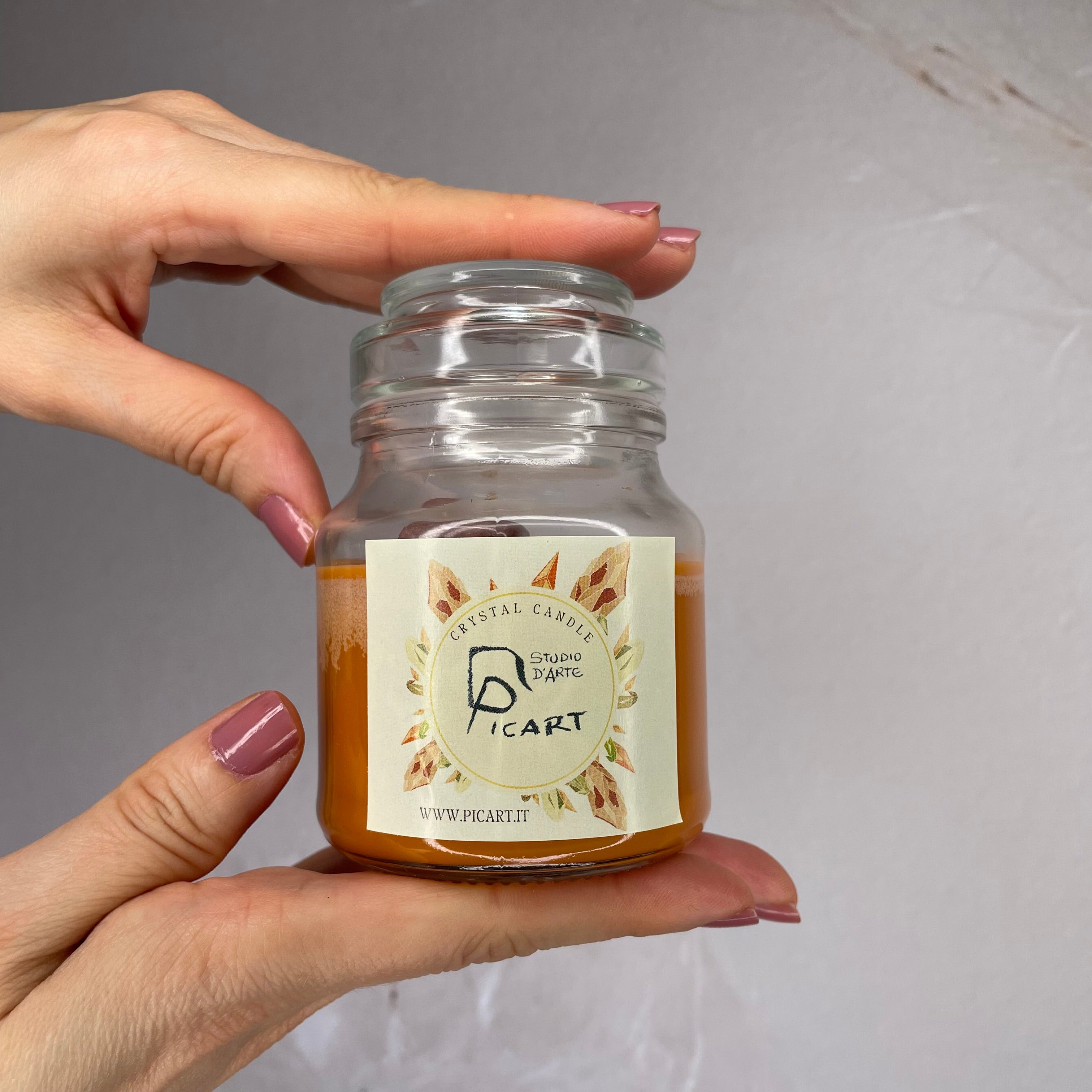 Candela con Cristalli ALMOND COOKIE: Amore e Serenità - piccola