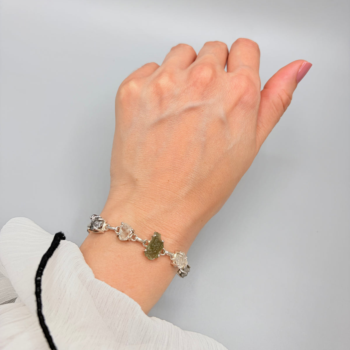 Bracciale Moldavite, Herkimer, Meteorite Campo del Cielo | Argento 925