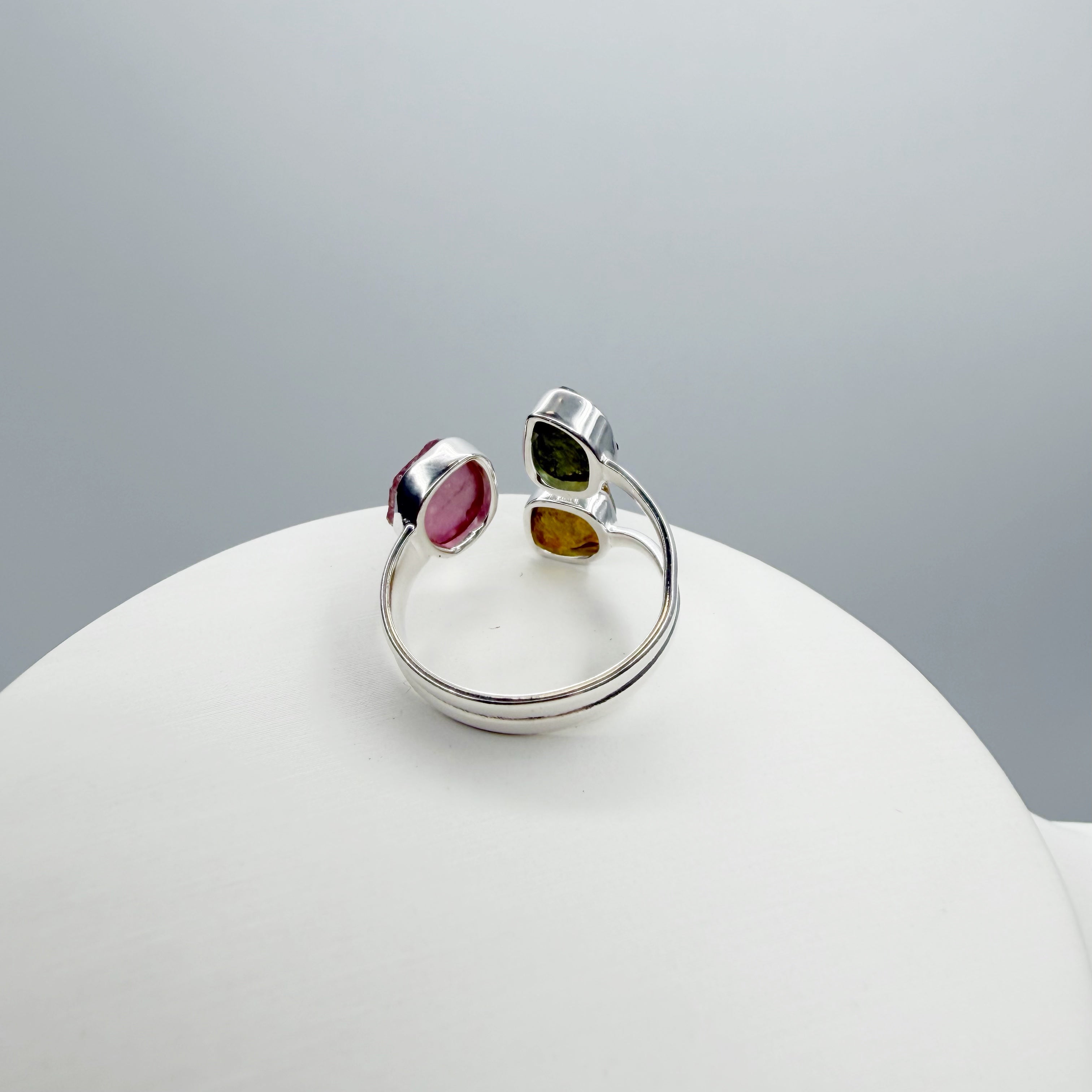 Anello Moldavite e Tormalina Policroma - Argento 925