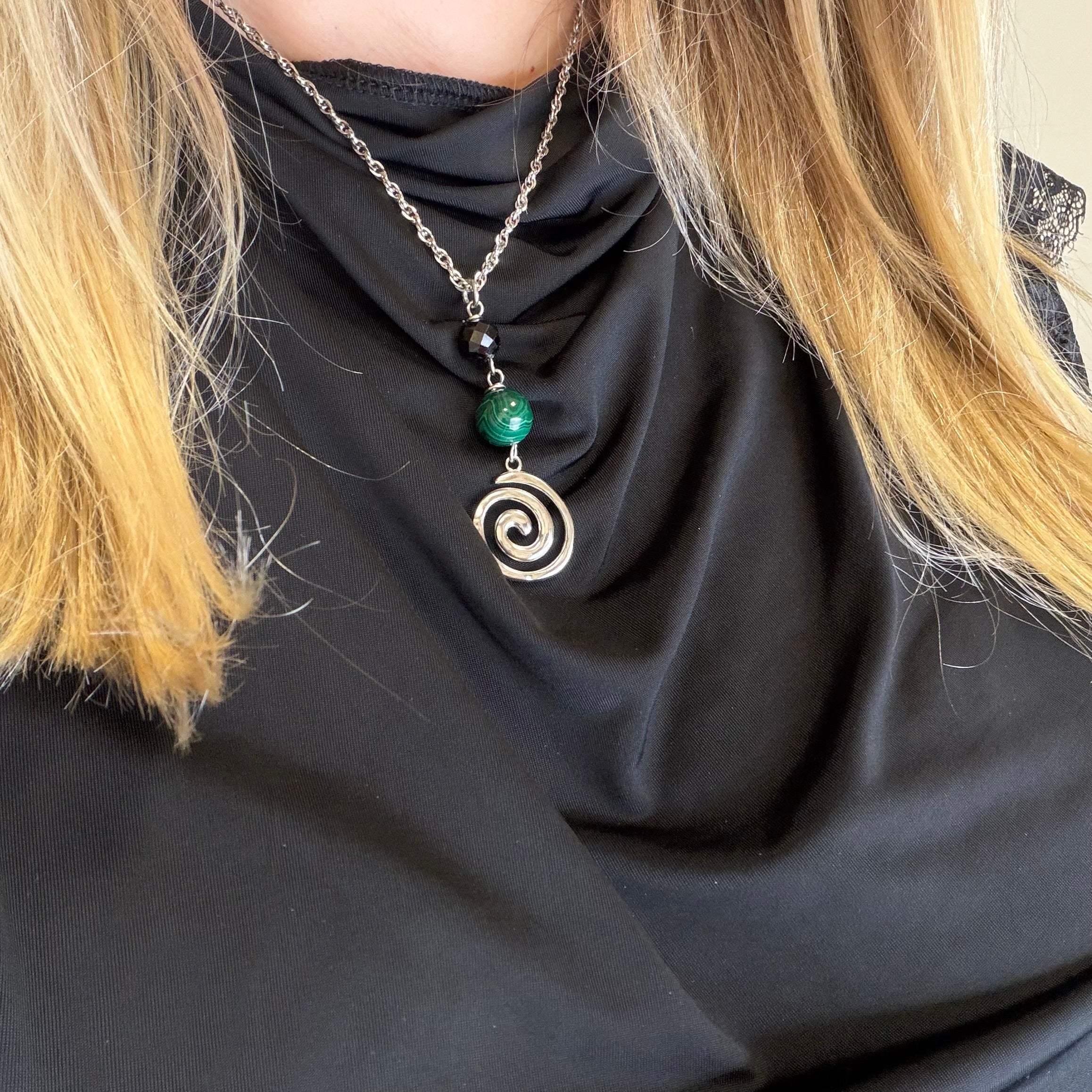 Collana Armonia e Protezione - Tormalina e Malachite - SILVER