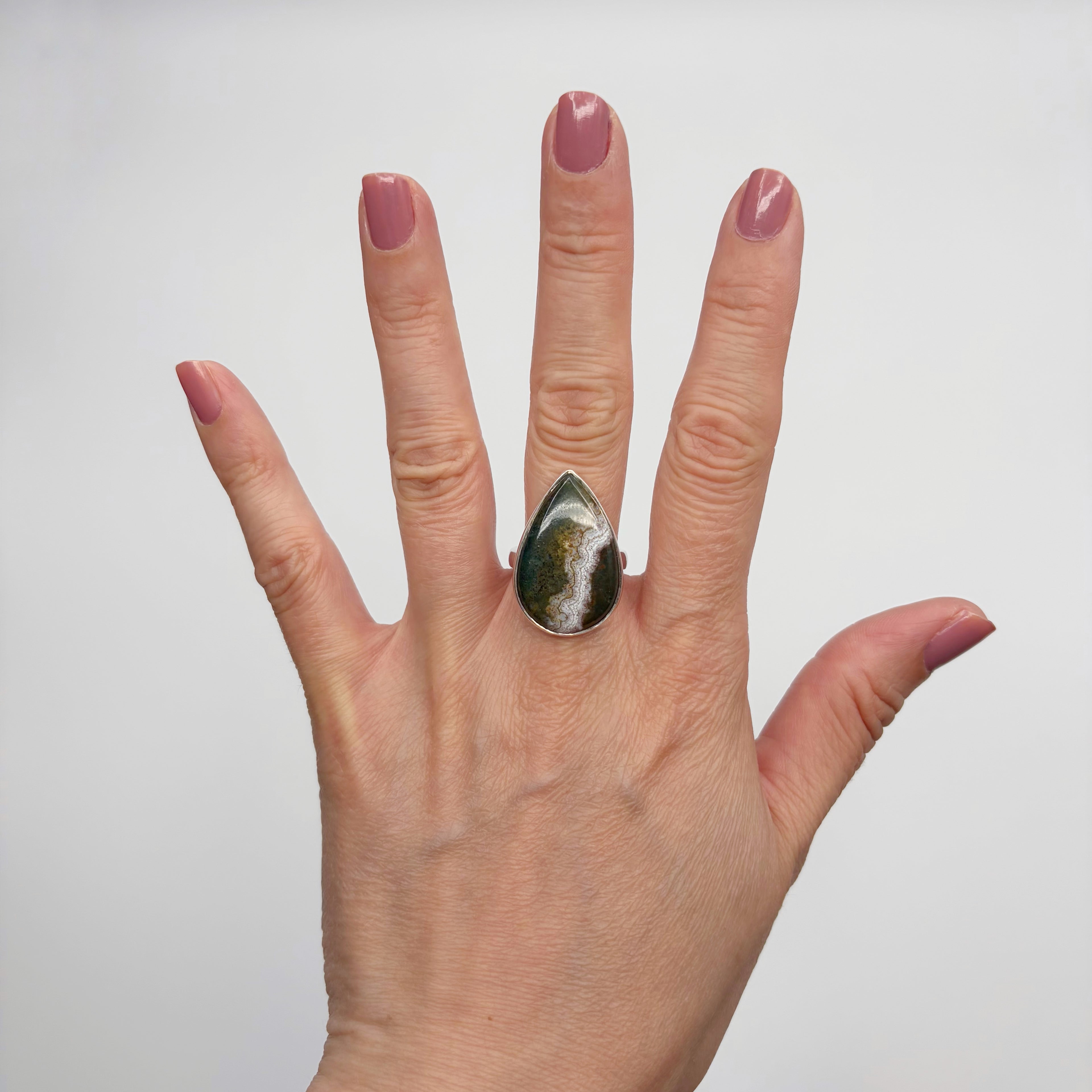 Anello Diaspro Oceano Argento 925 - a Goccia