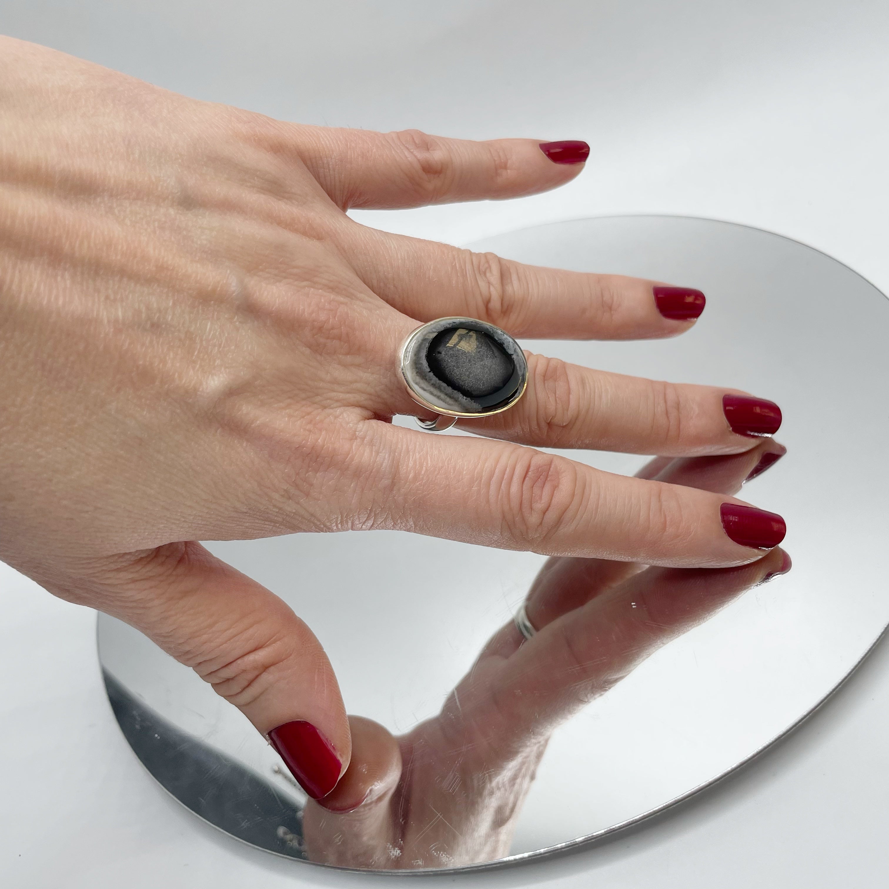 Anello Agata dendritica Ovale - Argento 925