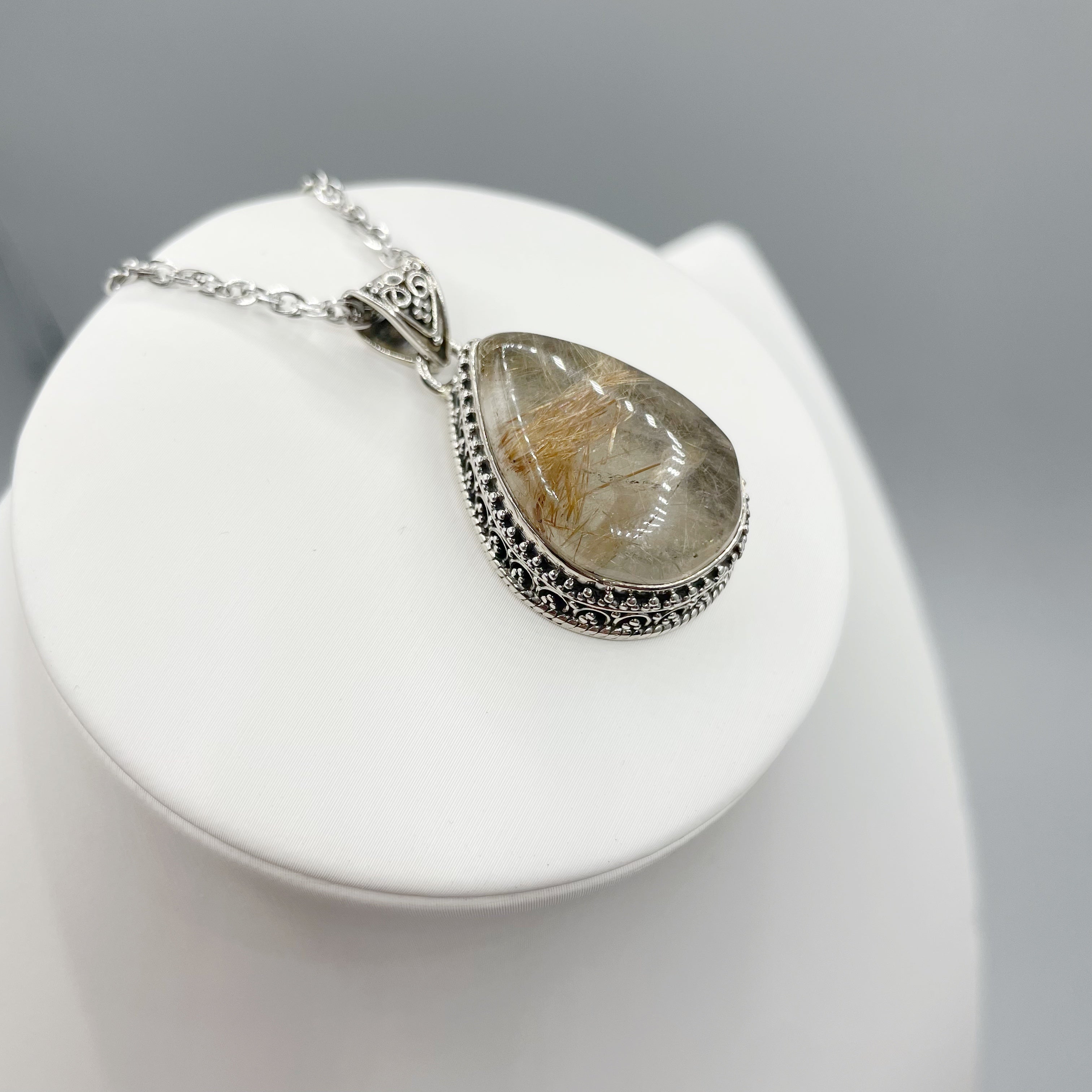 Ciondolo Quarzo Rutilato Dorato - Argento 915 - A Goccia