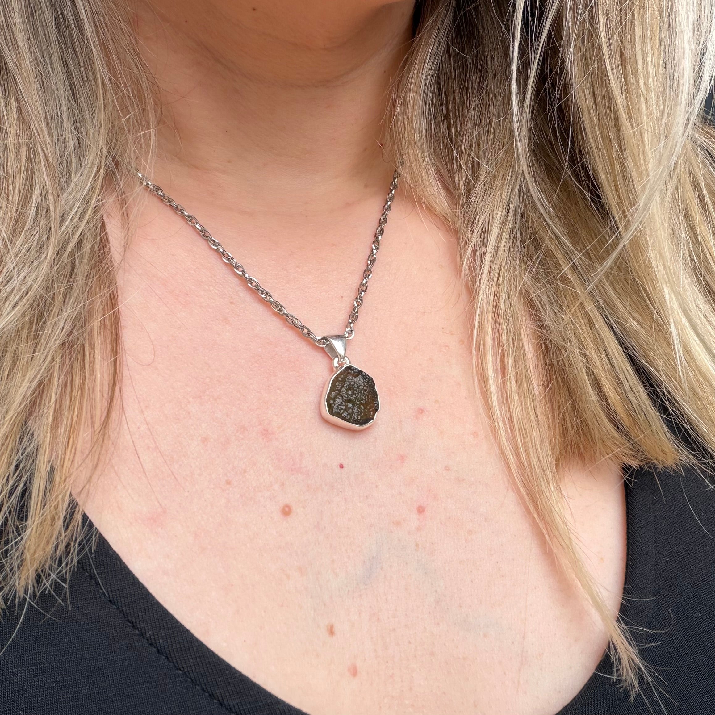 Ciondolo Moldavite Grezza - Argento 925