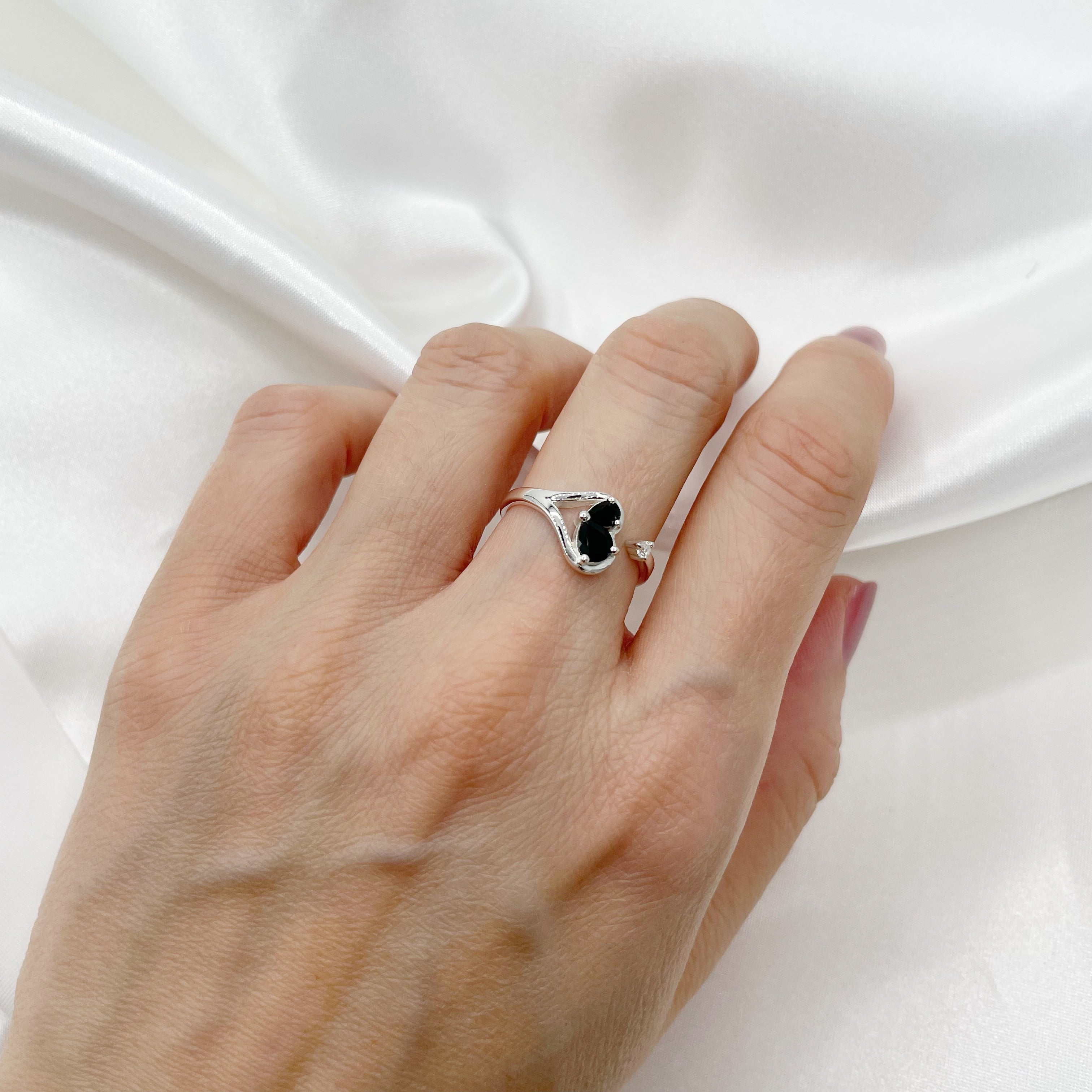 Anello Tormalina Nera e Topazio Bianco - Argento 925