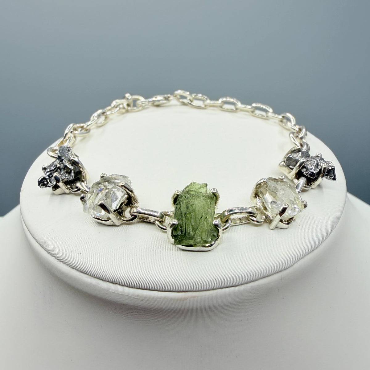 Bracciale Moldavite, Herkimer, Meteorite Campo del Cielo | Argento 925