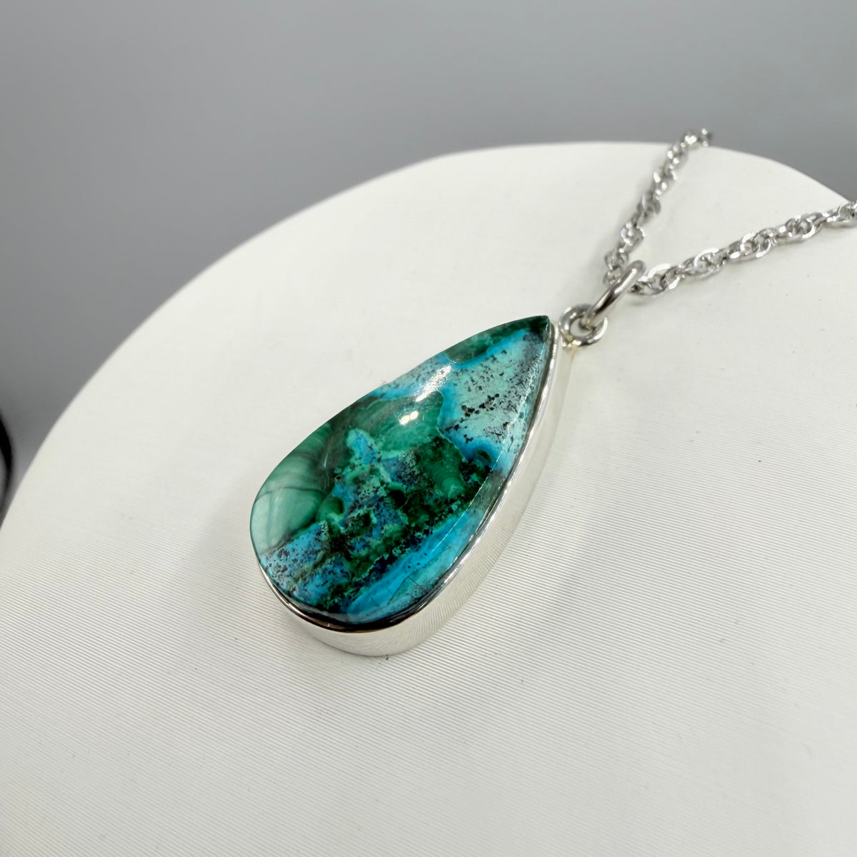 Ciondolo Malachite e Crisocolla Argento 925 - Goccia piccola