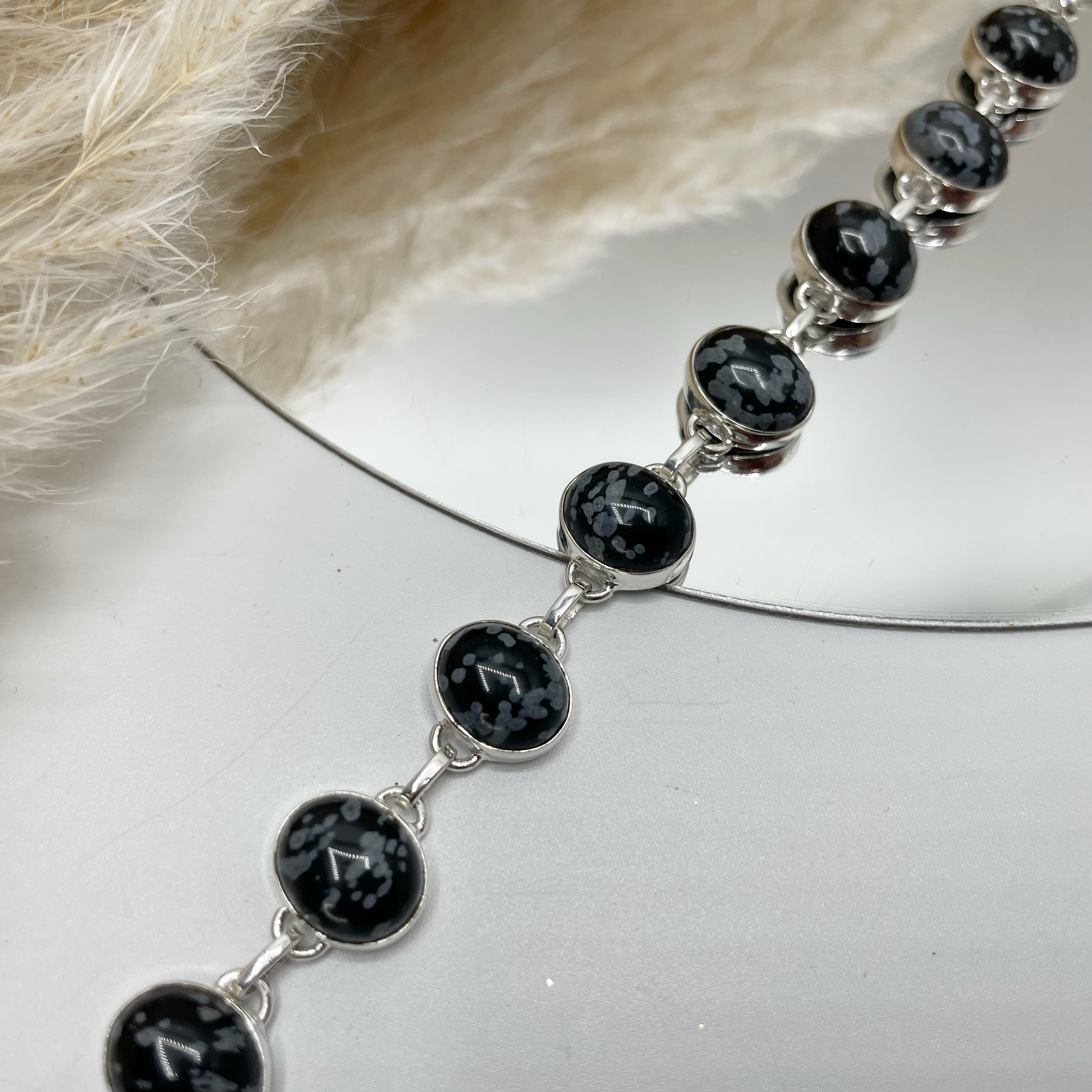 Bracciale Ossidiana Fiocco di Neve - Argento 925