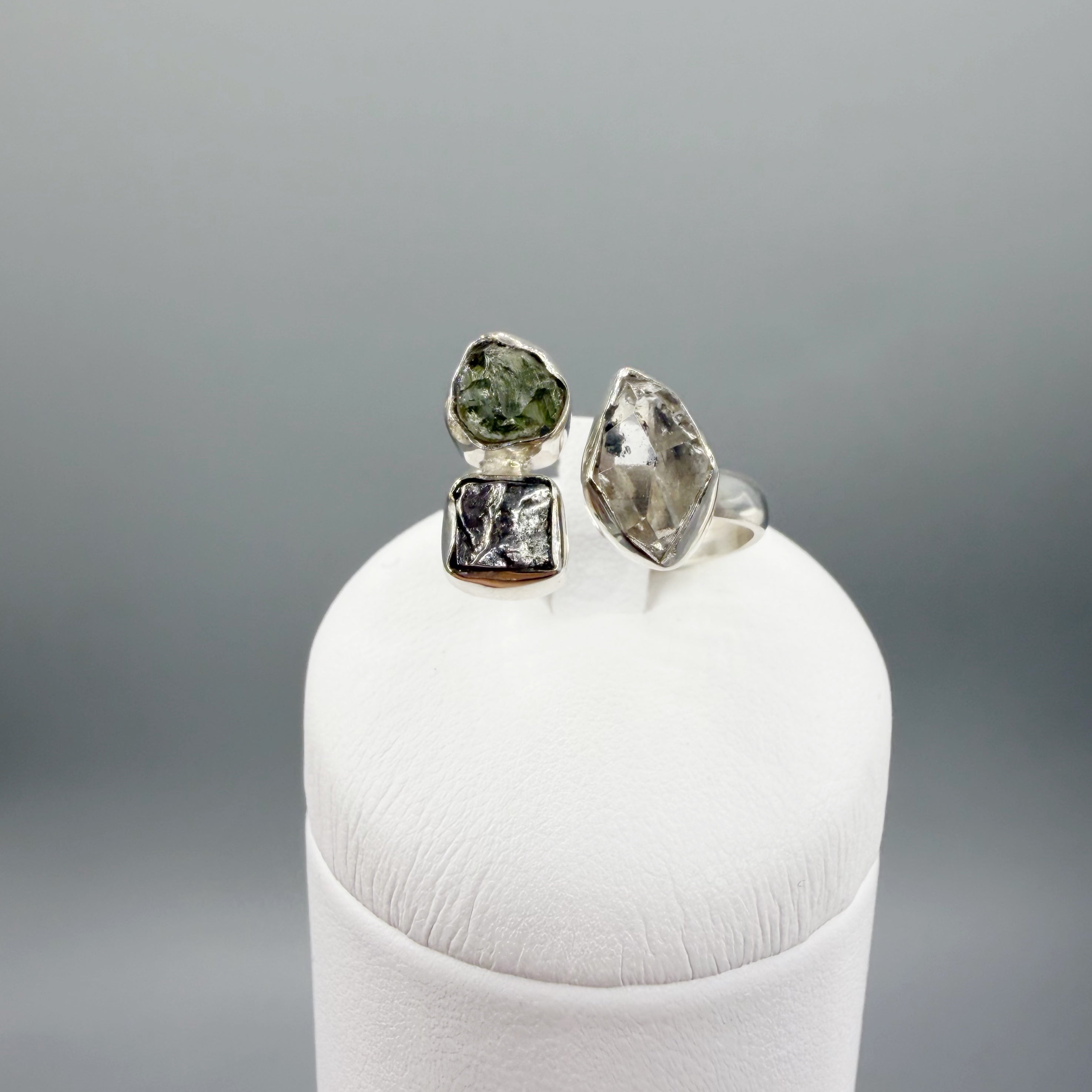 Anello Moldavite, Campo del Cielo e Diamante Herkimer | Argento 925