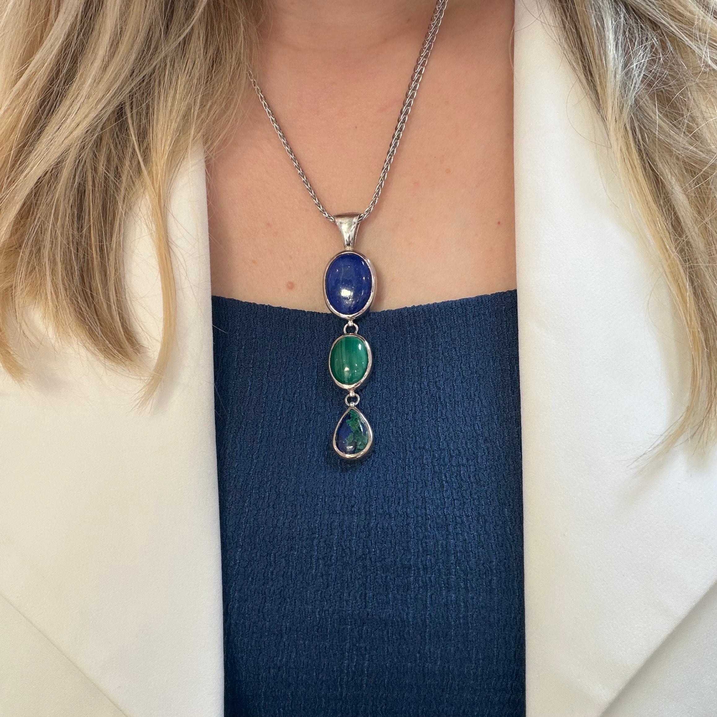 Ciondolo Lapislazzuli, Malachite, Azzurrite - Argento 925