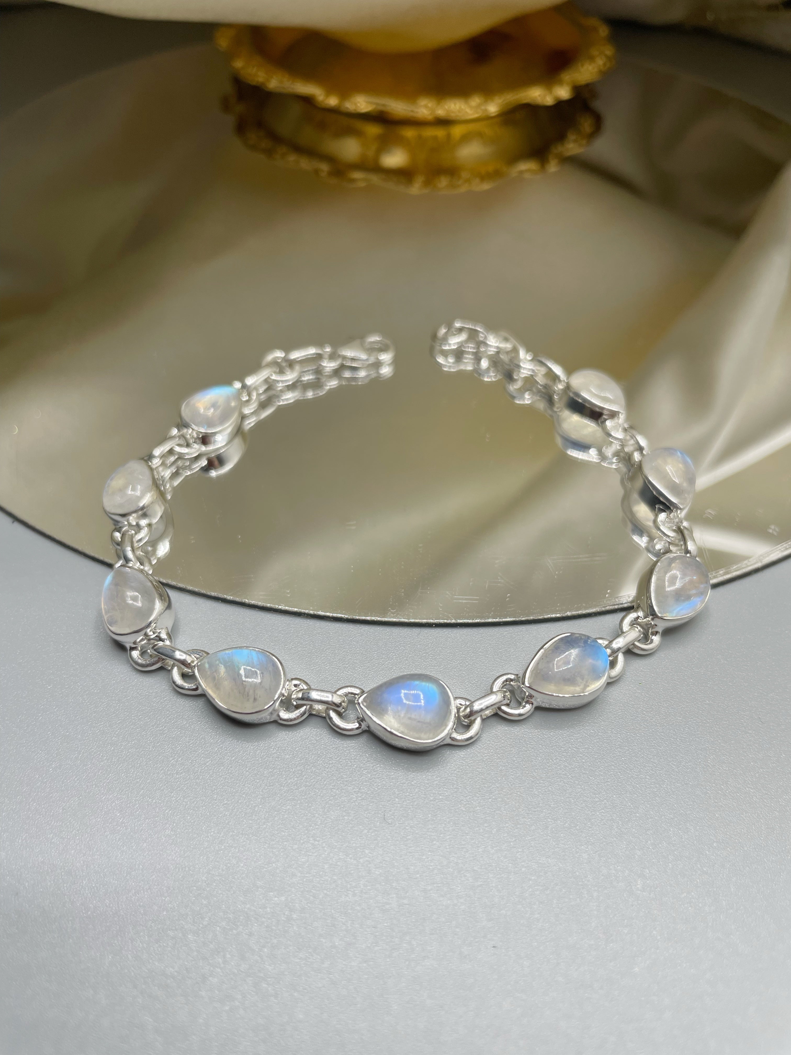 Bracciale Labradorite Bianca e Argento 925 - a Goccia