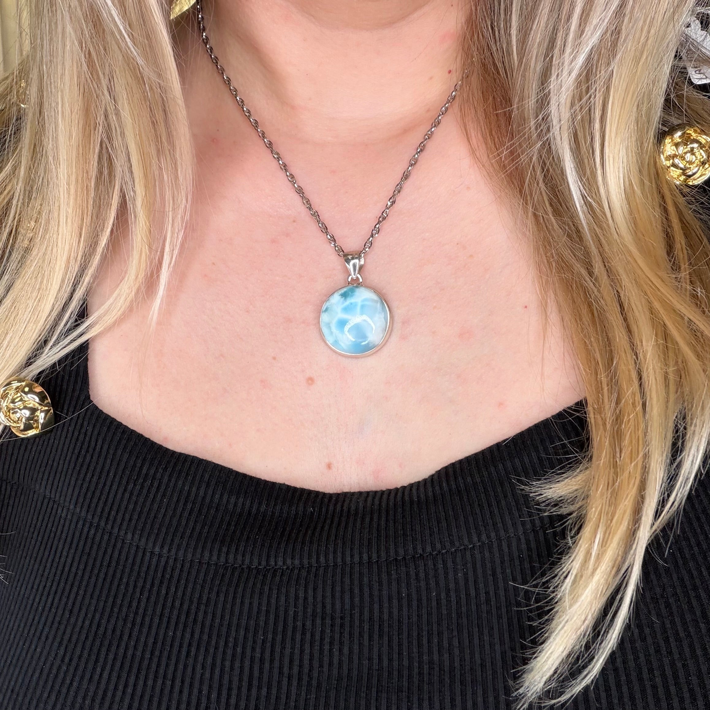 Ciondolo Larimar Argento 925 - Tondo