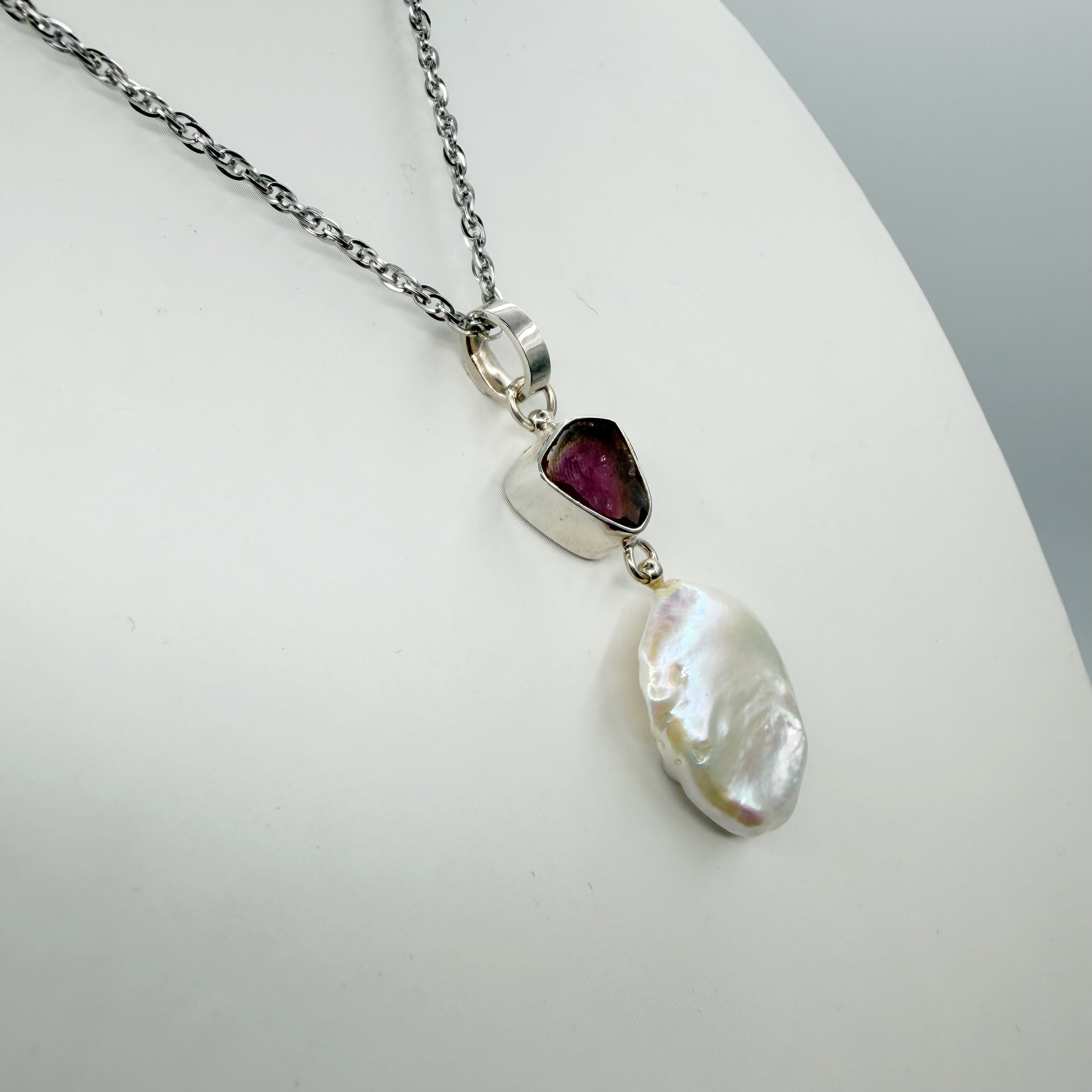 Ciondolo Tormalina Watermelon e Madreperla - Argento 925