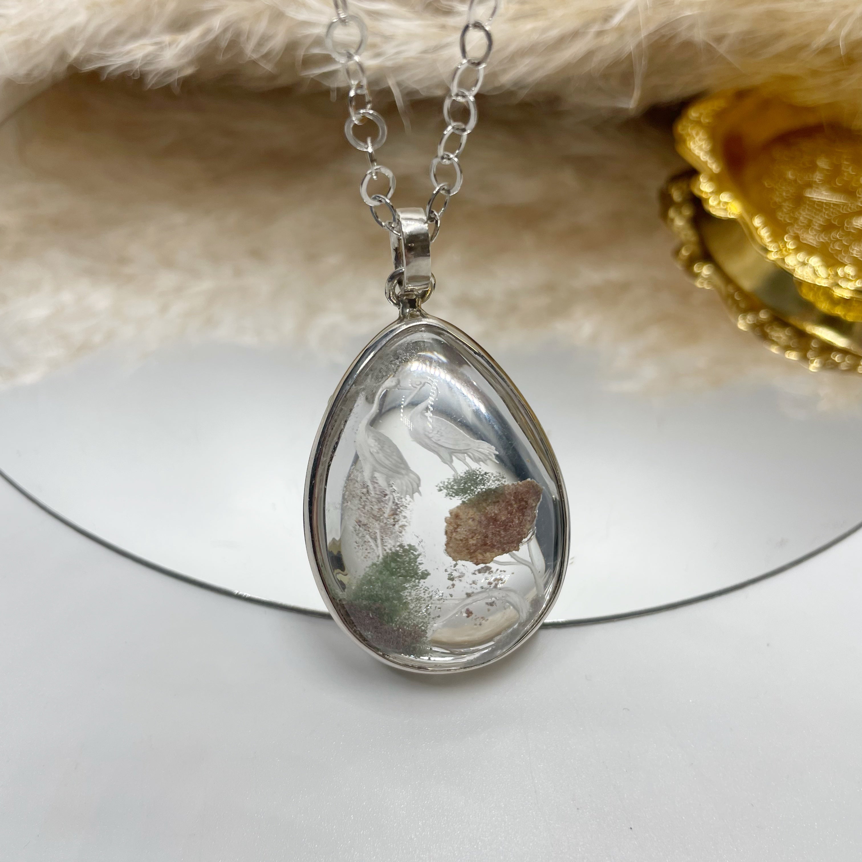 Ciondolo Lodolite intarsiato a Mano - Argento 925