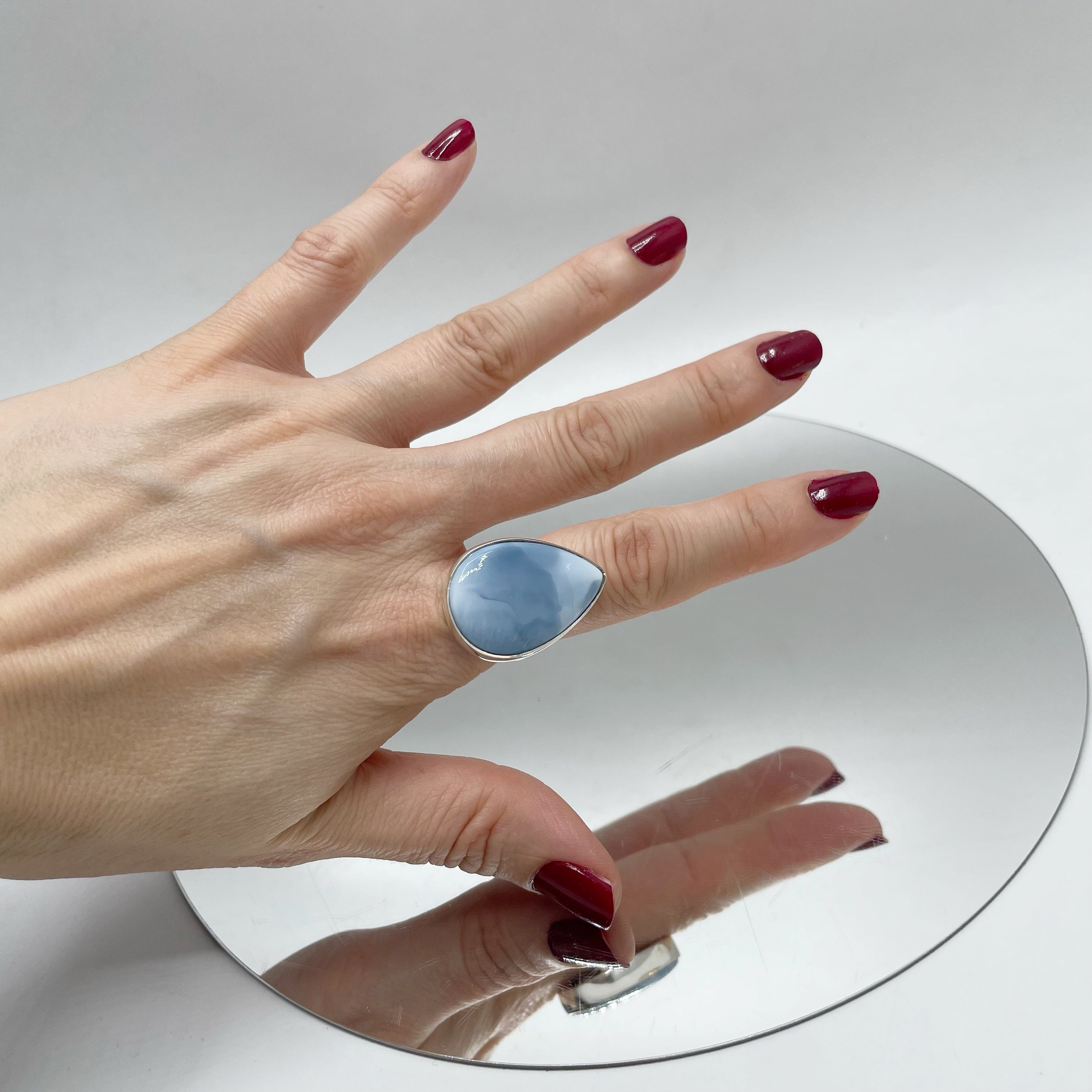 Anello Opale Blu a Goccia - Argento 925