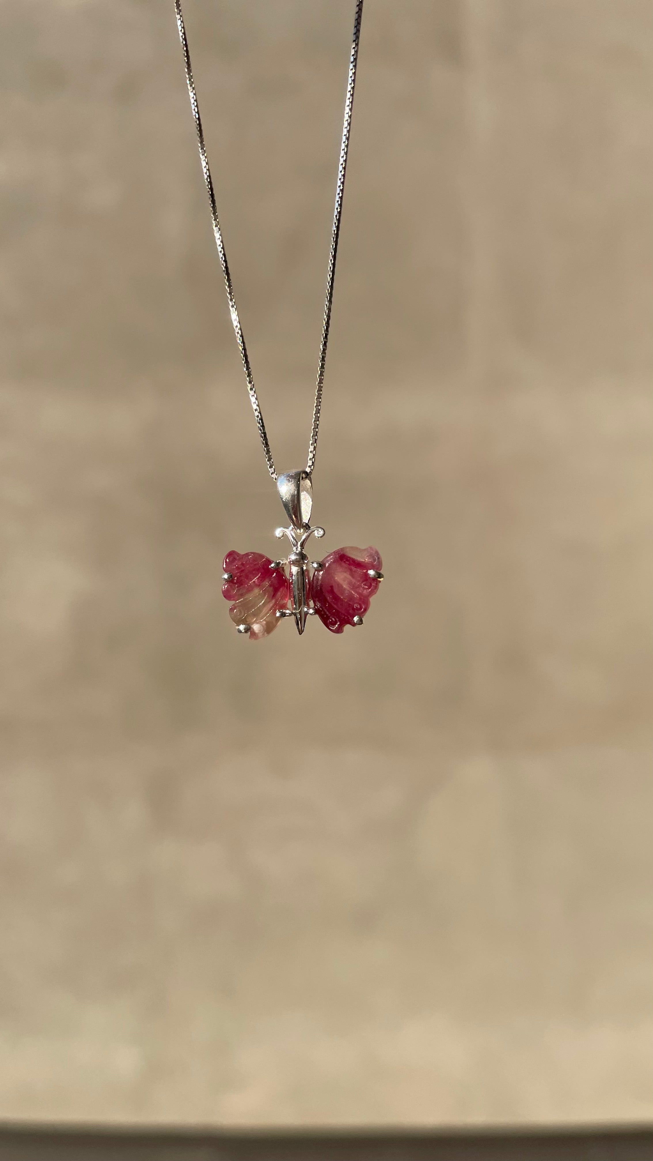 Ciondolo Farfalla Tormalina Rosa e Argento 925