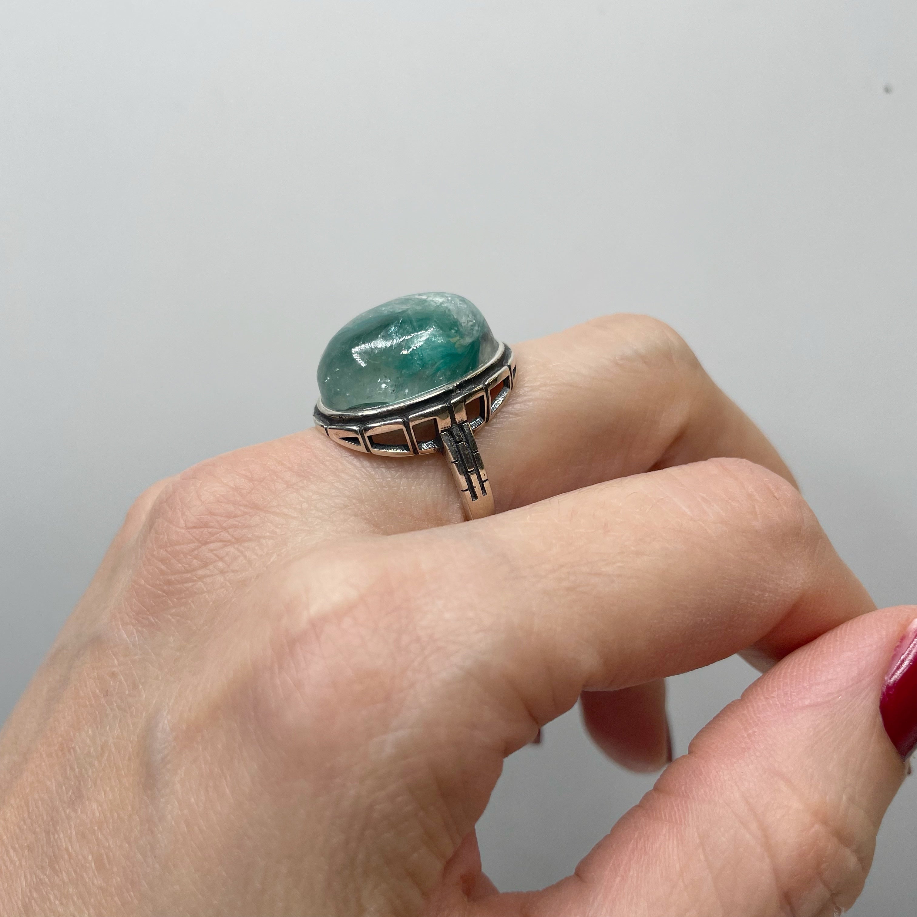 Anello Lepidolite Verde Ovale - Argento 925