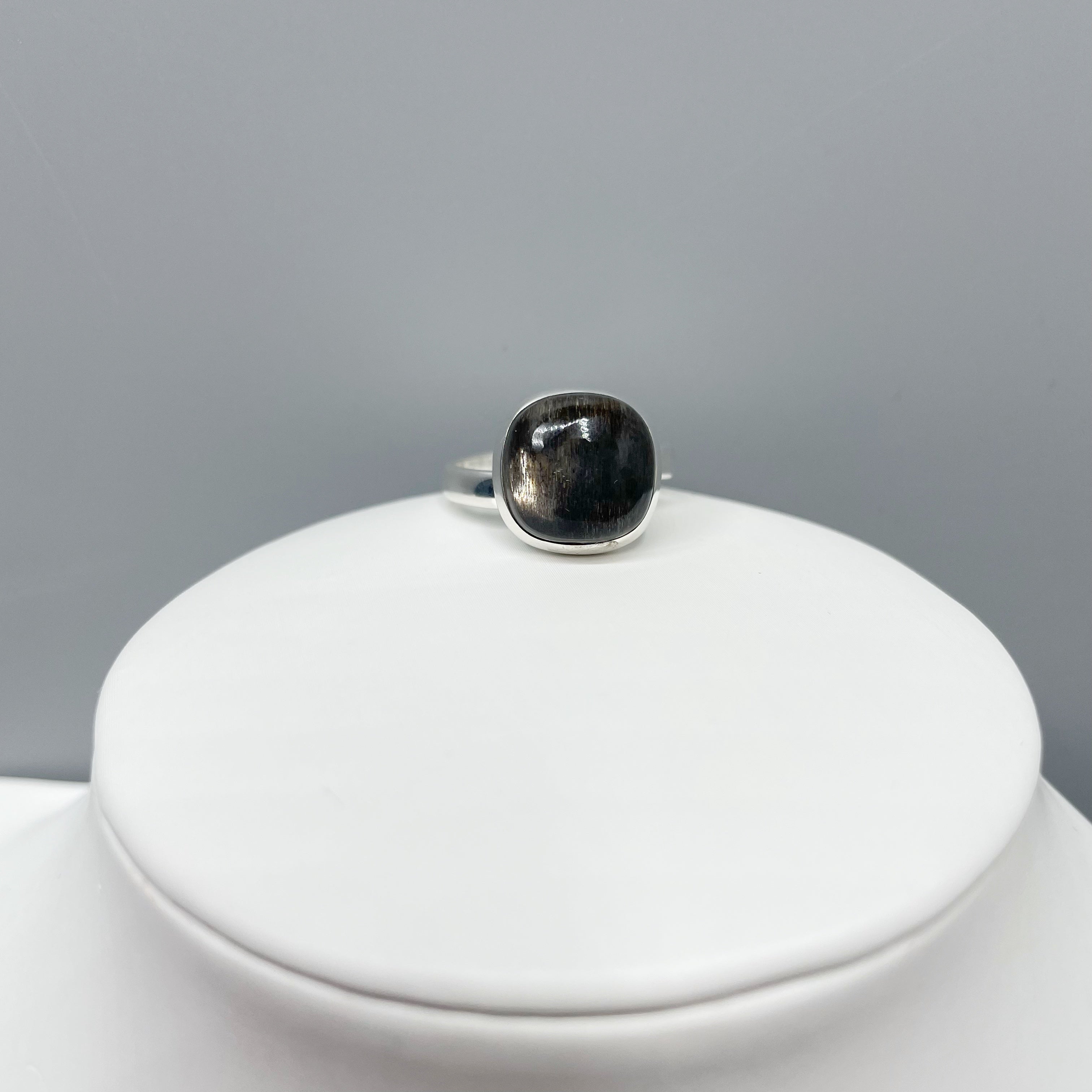 Anello Pietra del Sole Nera Quadrato e Argento 925