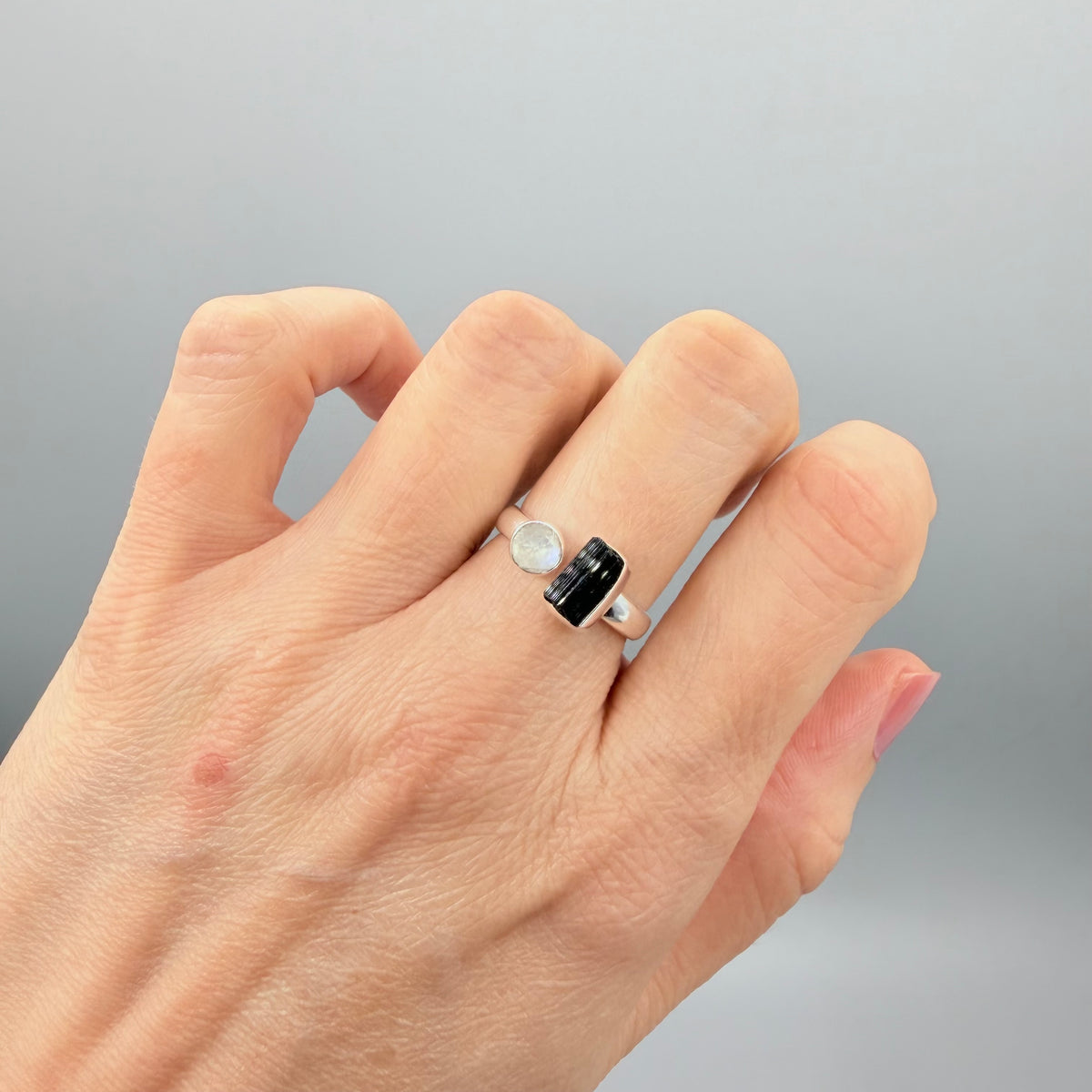 Anello Tormalina e Labradorite Bianca - Argento 925