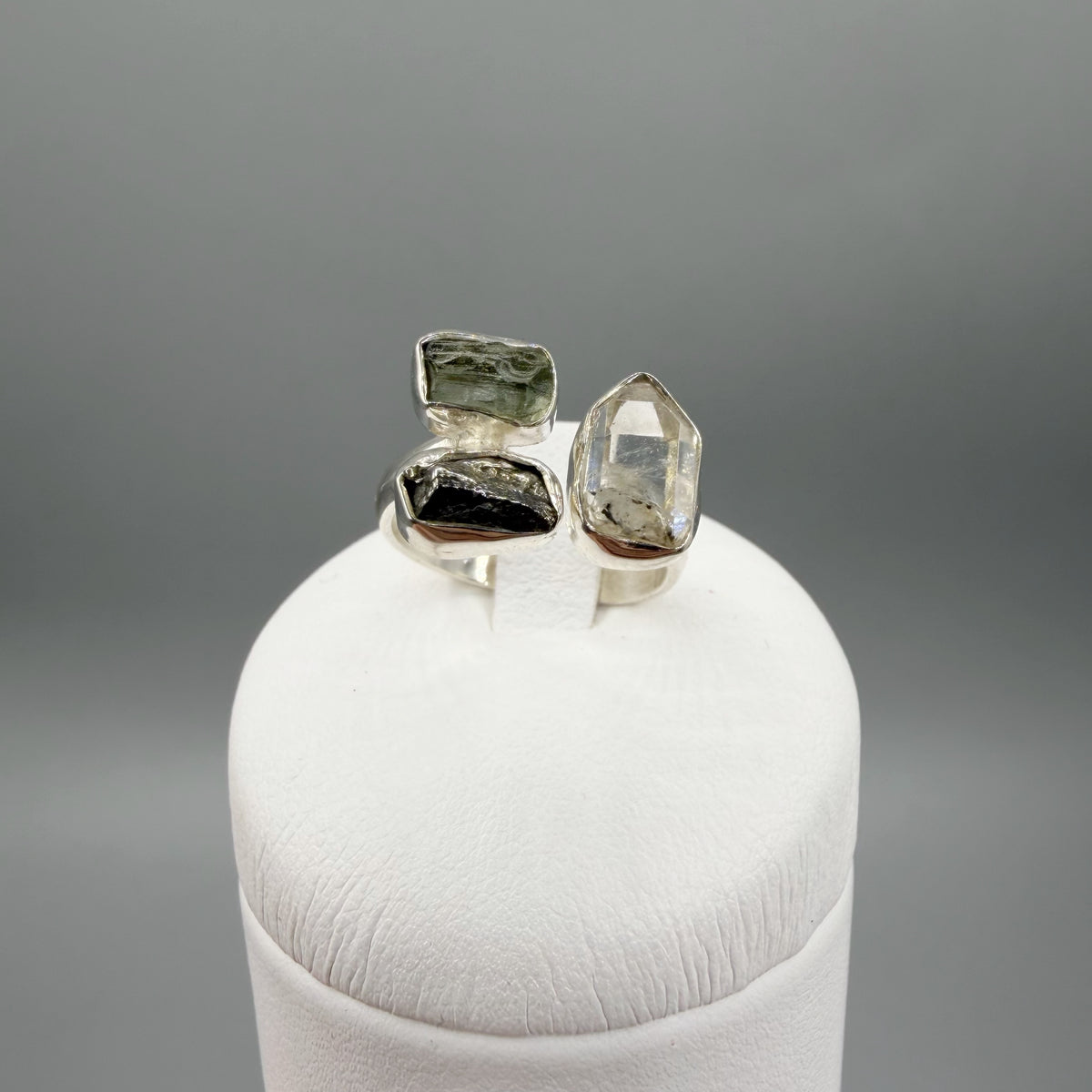 Anello Moldavite, Campo del Cielo e Diamante Herkimer | Argento 925