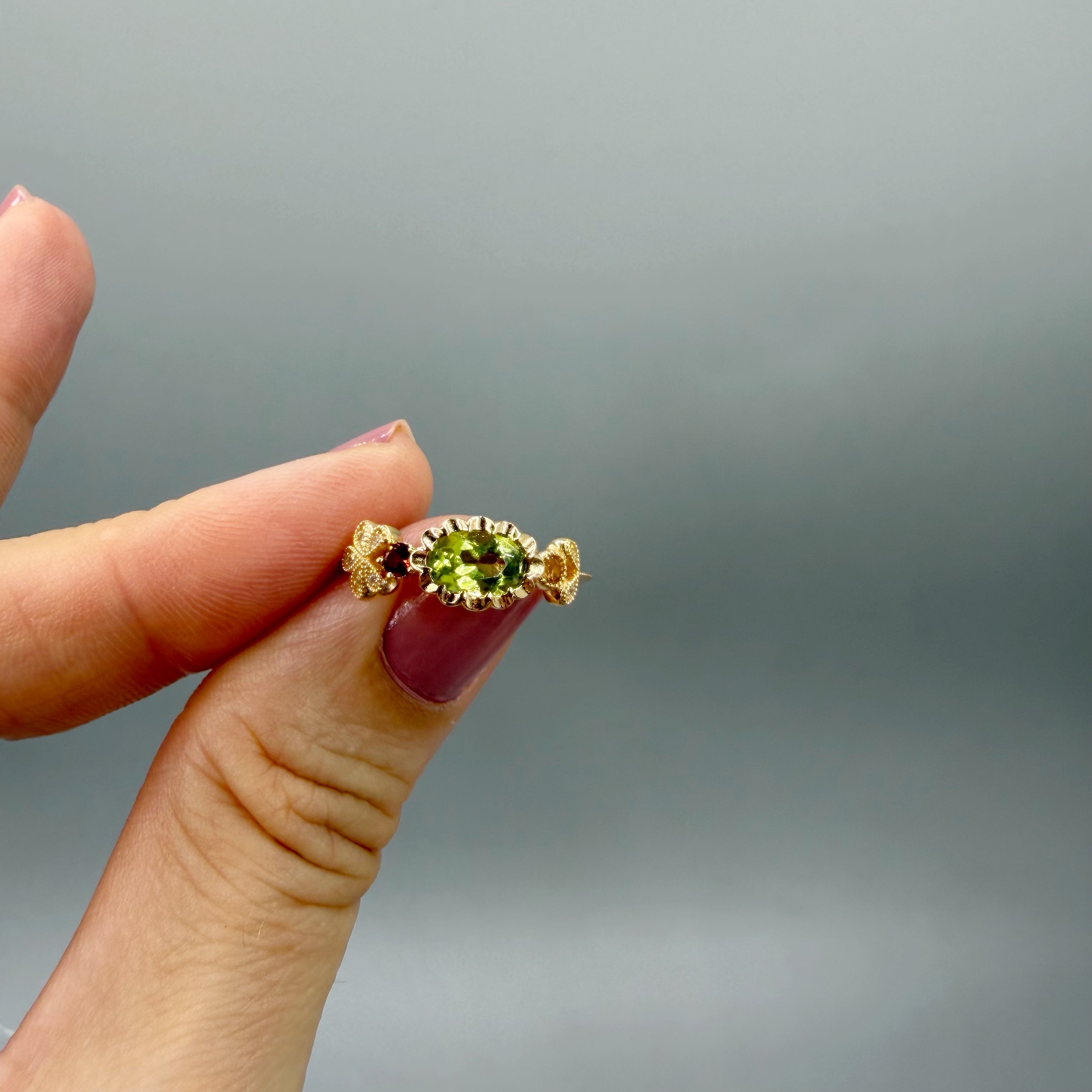 Anello Peridoto e Granato | Argento 925 placcato oro 14k - NON REGOLABILE