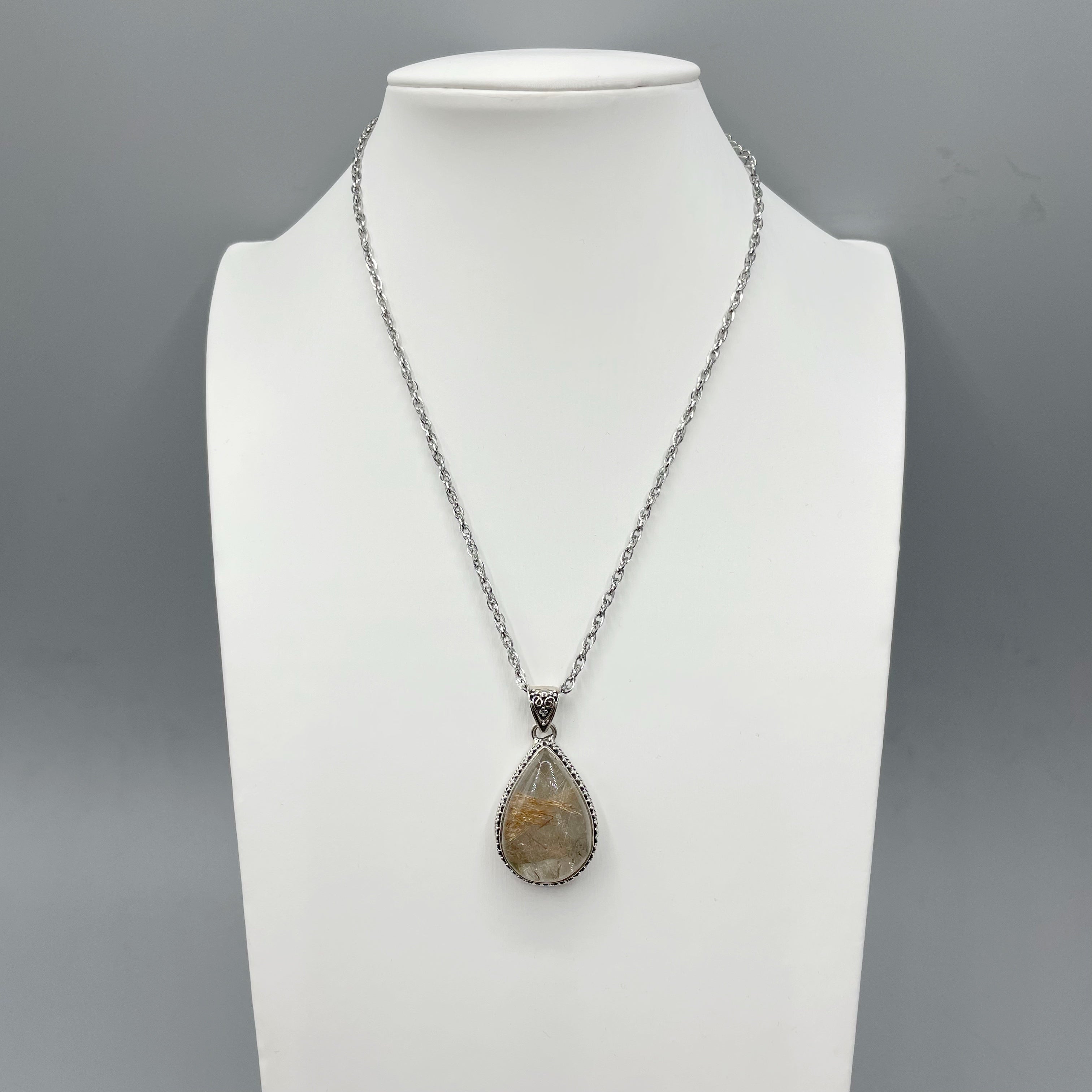 Ciondolo Quarzo Rutilato Dorato - Argento 915 - A Goccia