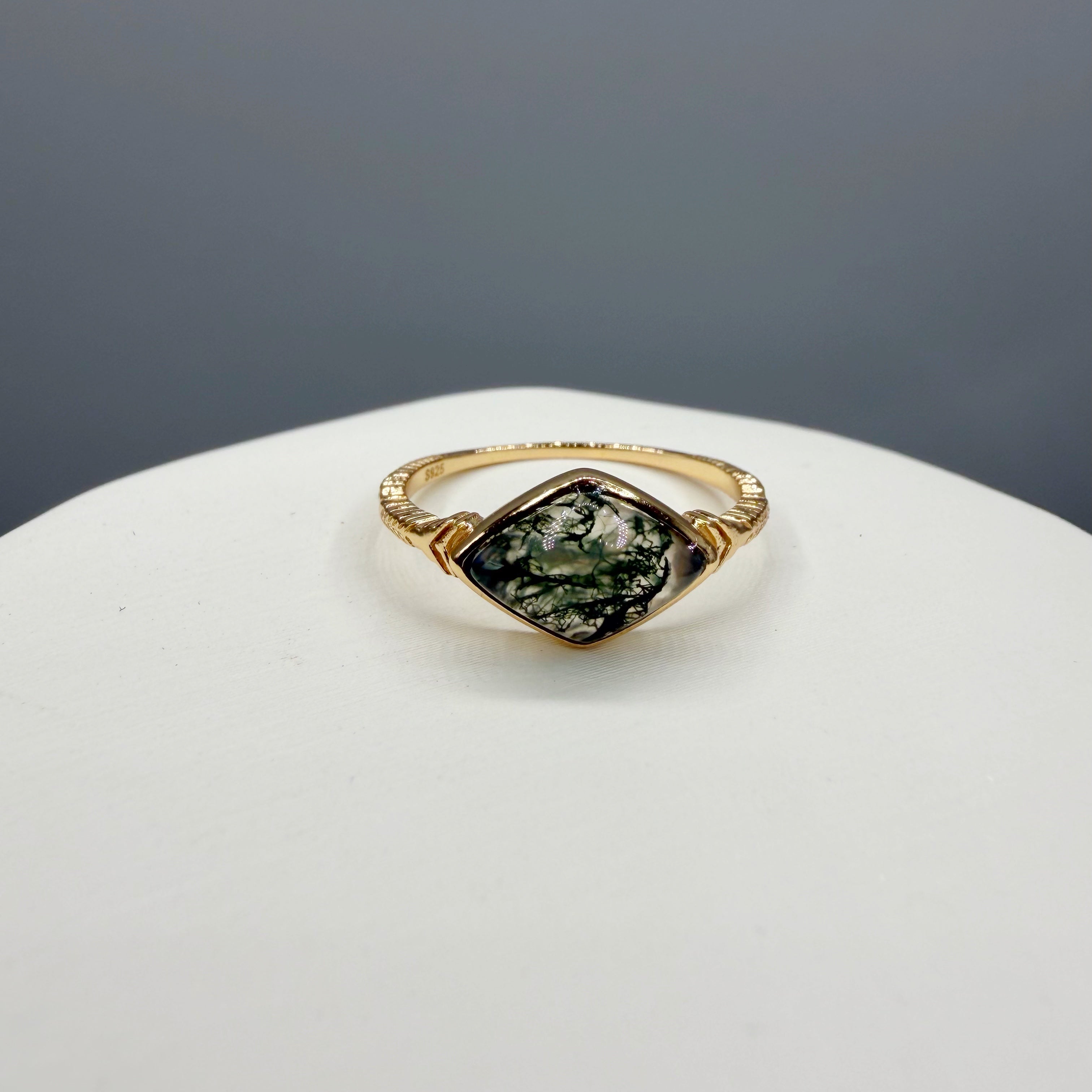 Anello Agata Muschiata | Argento 925 placcato oro 14k - NON REGOLABILE