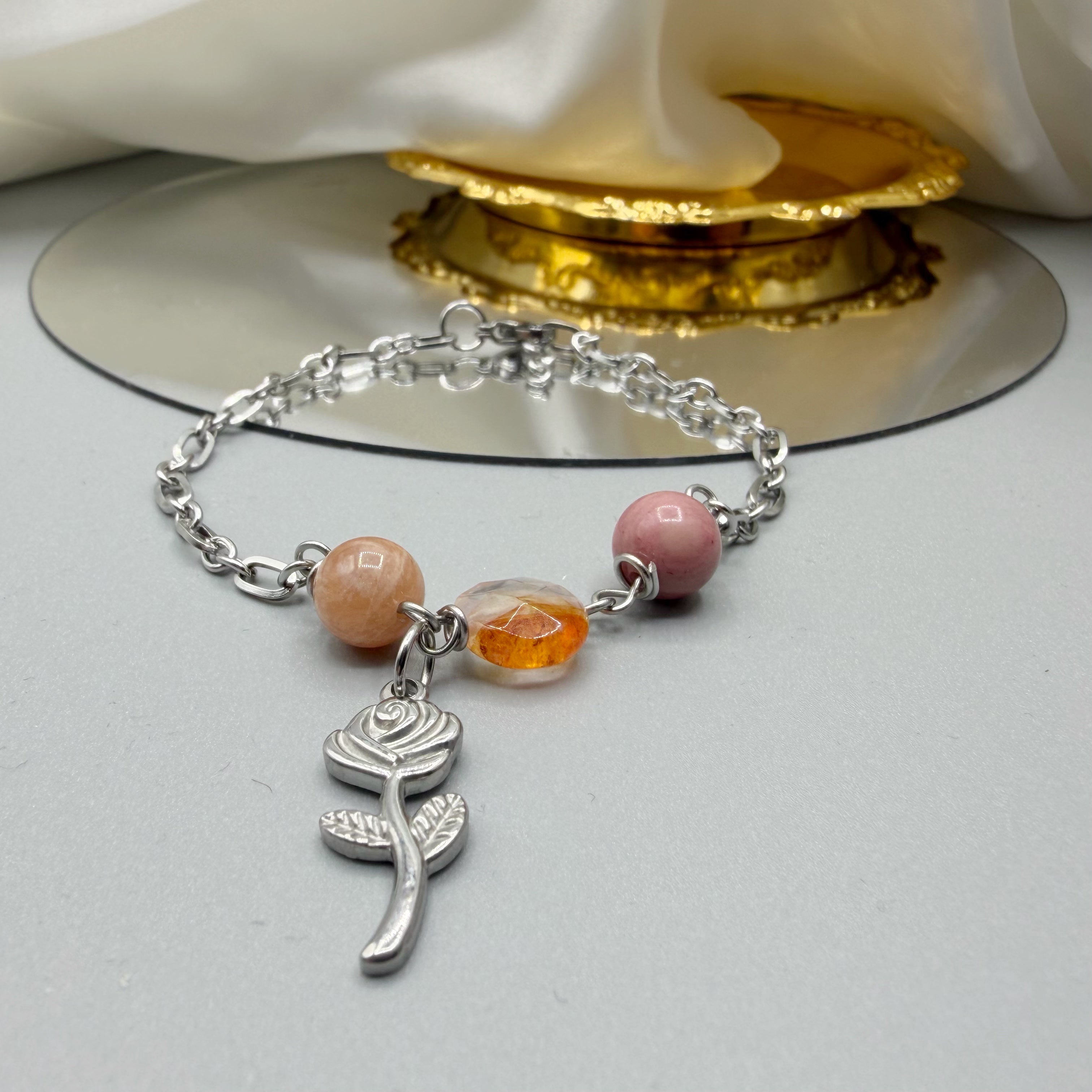 Bracciale Calma e Serenità - Pietra di Luna, Quarzo Ematoide, Rodonite - LIMITED EDITION