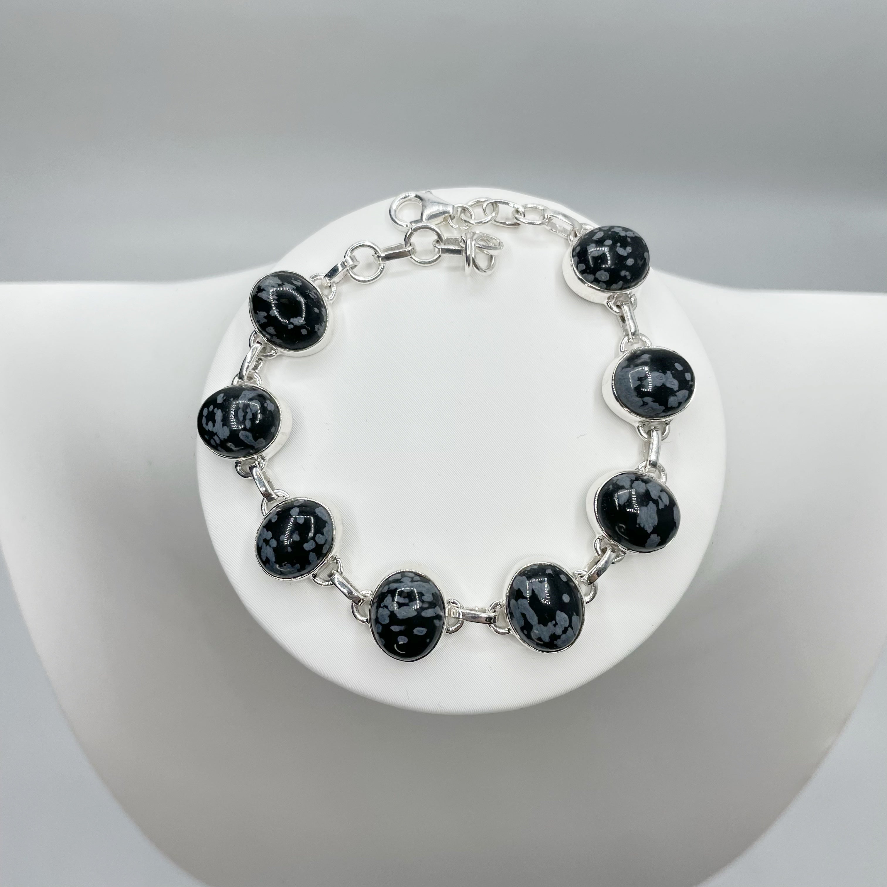 Bracciale Ossidiana Fiocco di Neve - Argento 925