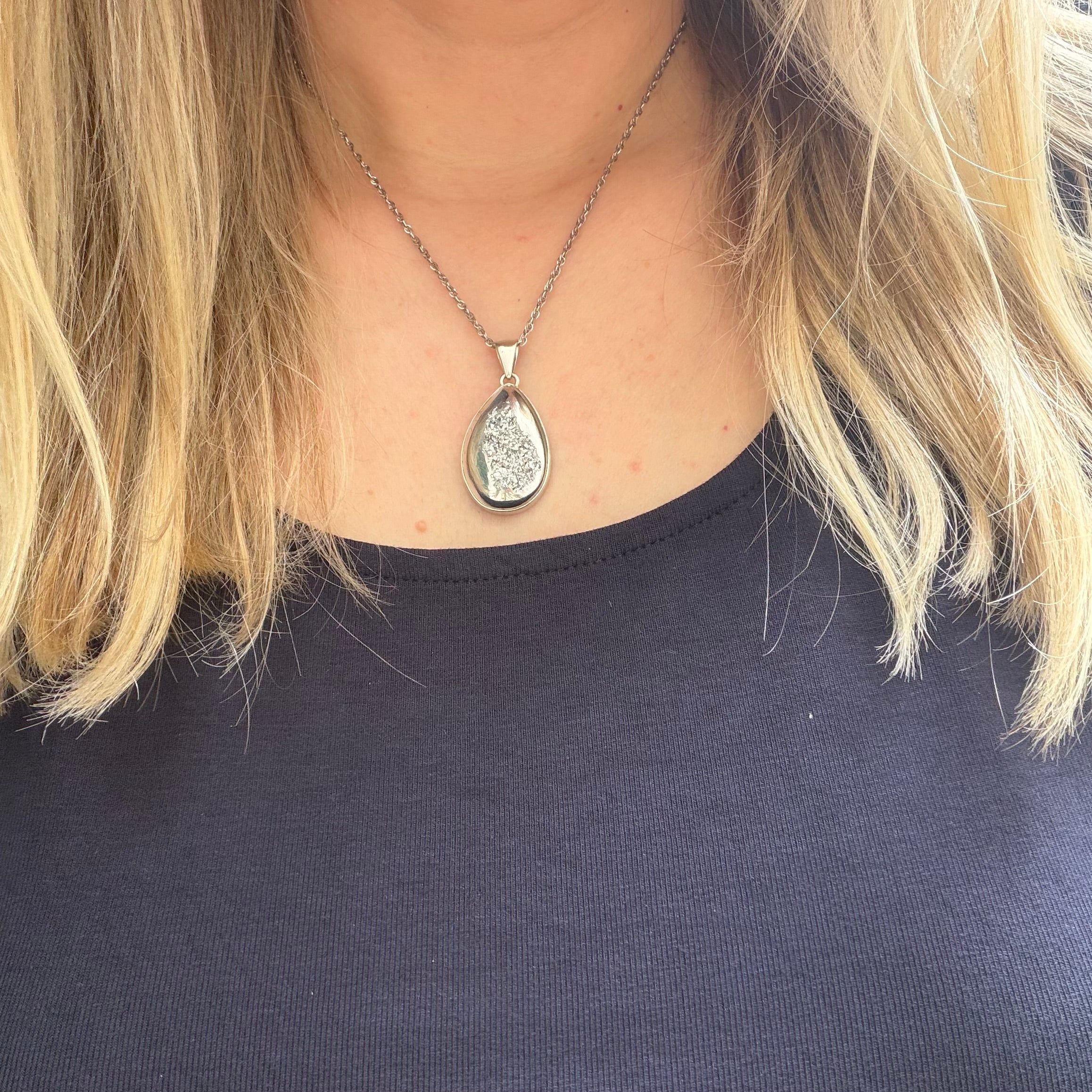 Ciondolo Drusa di Agata con Pirite Aura - Argento 925 - a Goccia