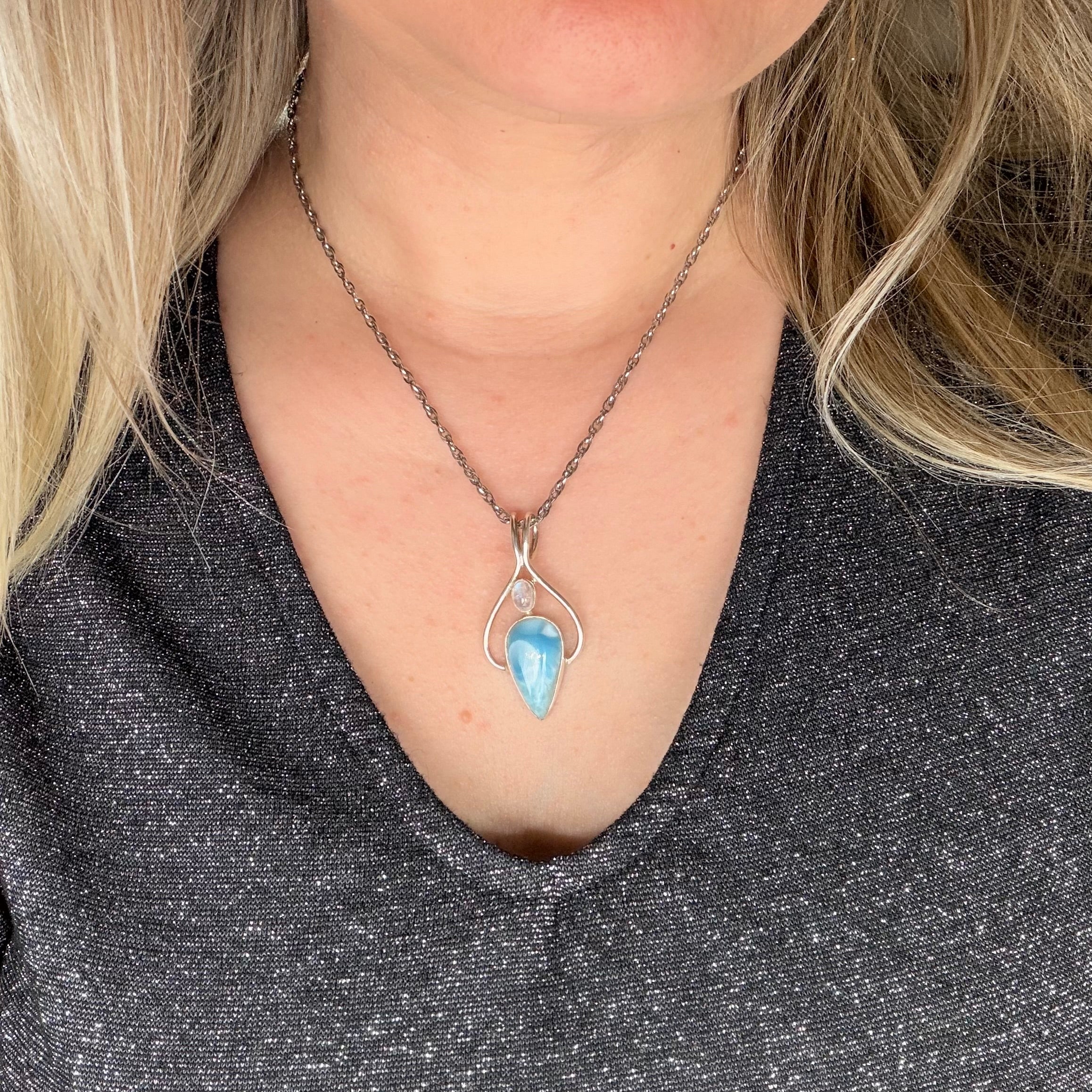 Ciondolo Larimar e Labradorite Bianca | Argento 925